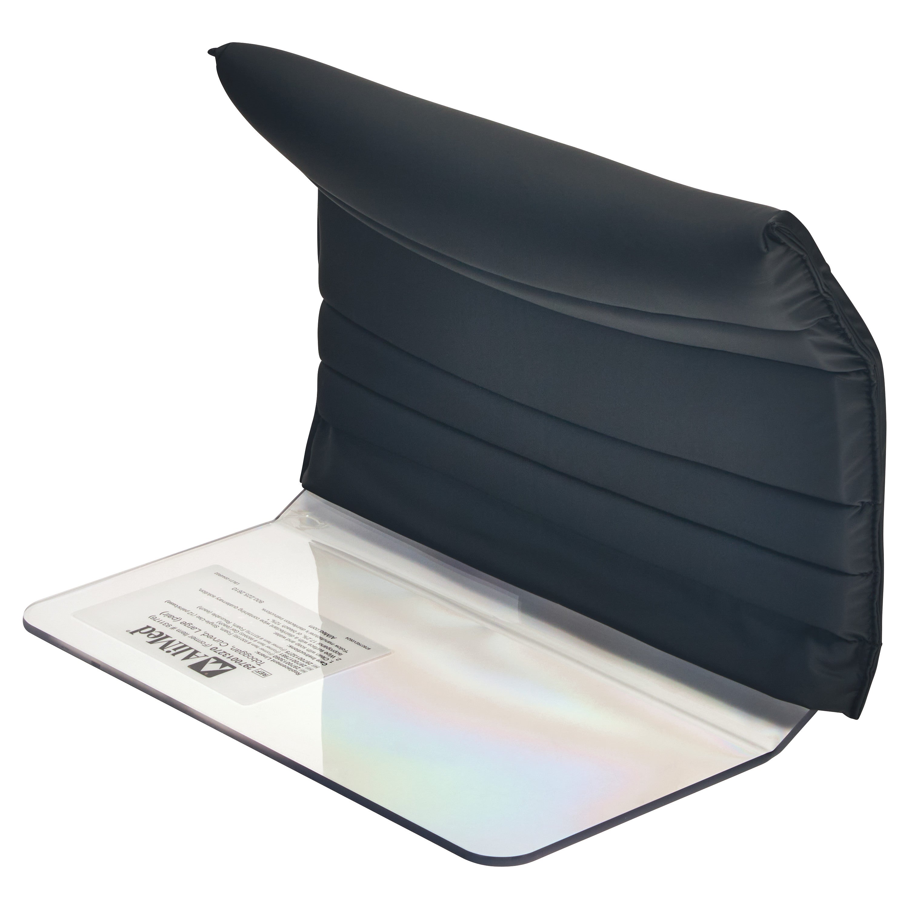 The AliMed Padded Toboggan Cover is shown, featuring a black padded structure and a clear protective sheet beneath.