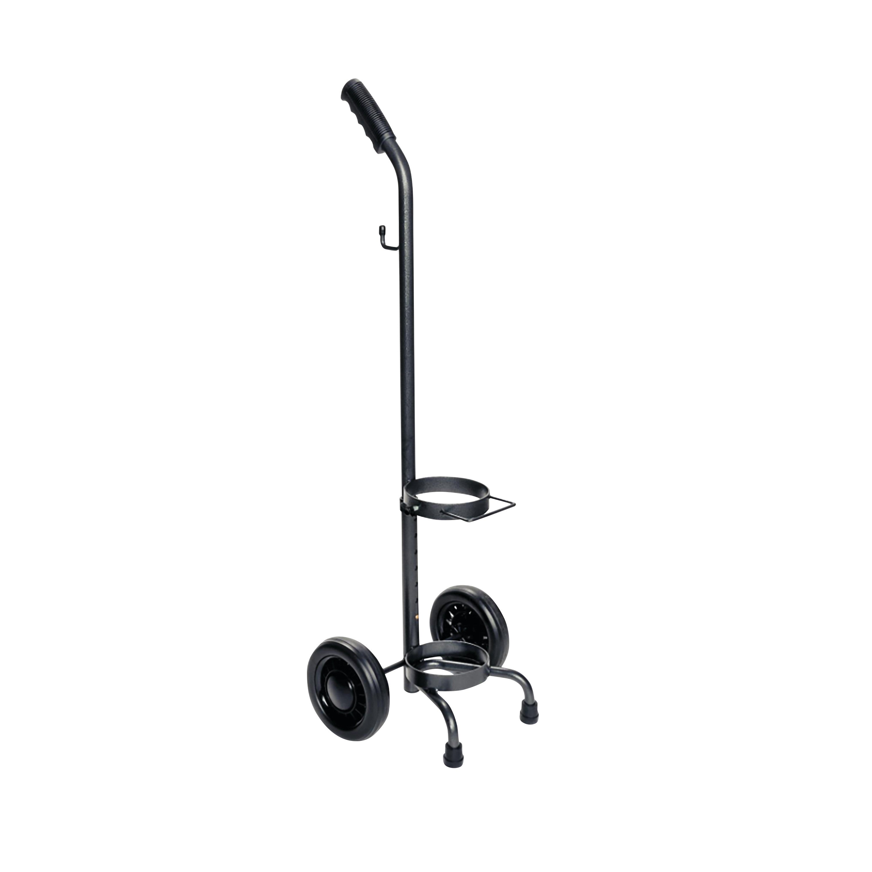 Rack 'n Roll Cylinder Oxygen Cart with a vertical handle, two wheels, and a holder for oxygen cylinders, designed for easy transport.