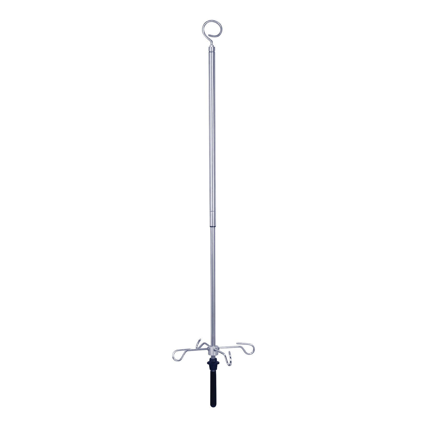 Provita Ceiling IV Pole with a circular top and four hooks, designed for hanging IV bags, featuring a black handle grip at the base.