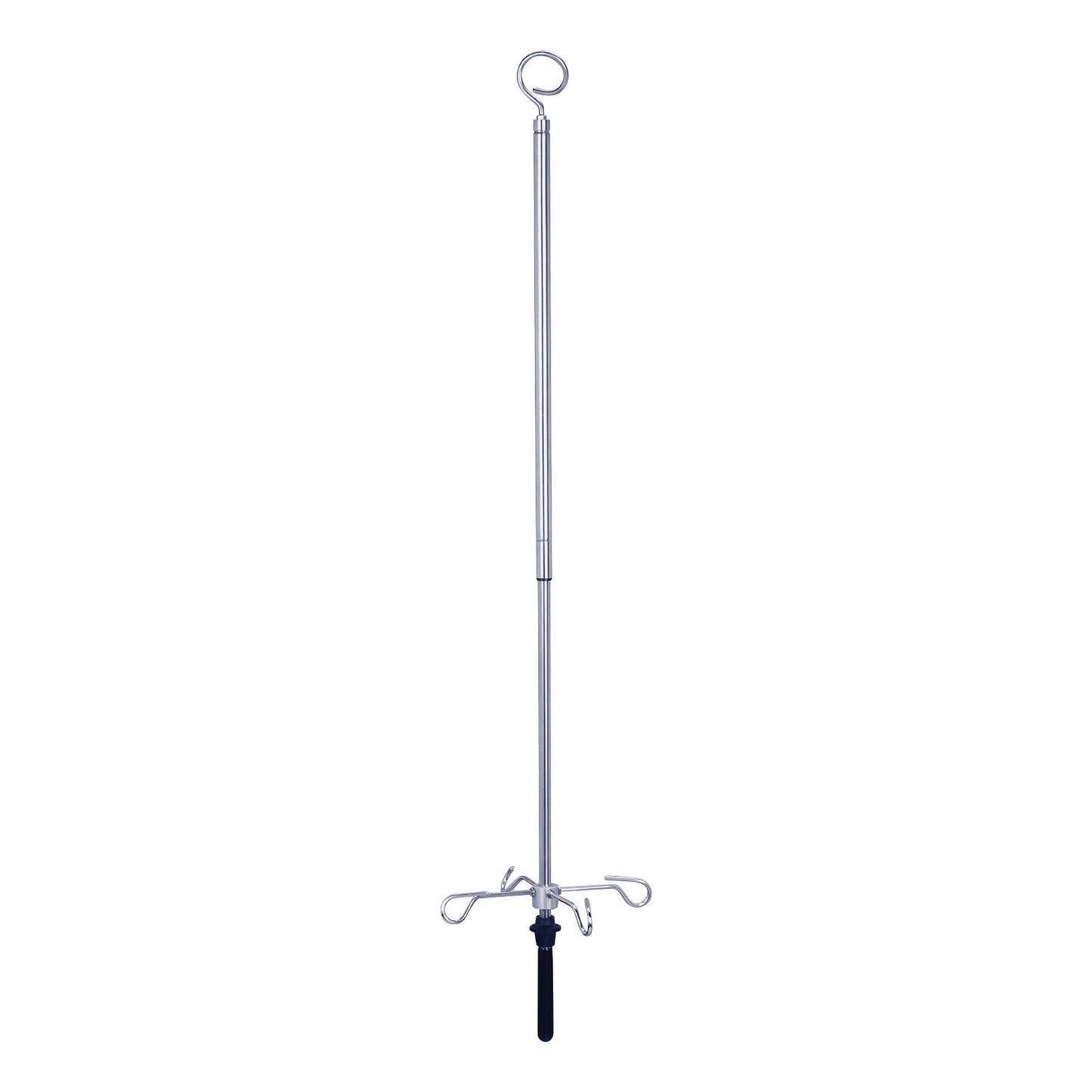 Provita Ceiling IV Pole with a circular top and four hooks, designed for hanging IV bags, featuring a black handle grip at the base.