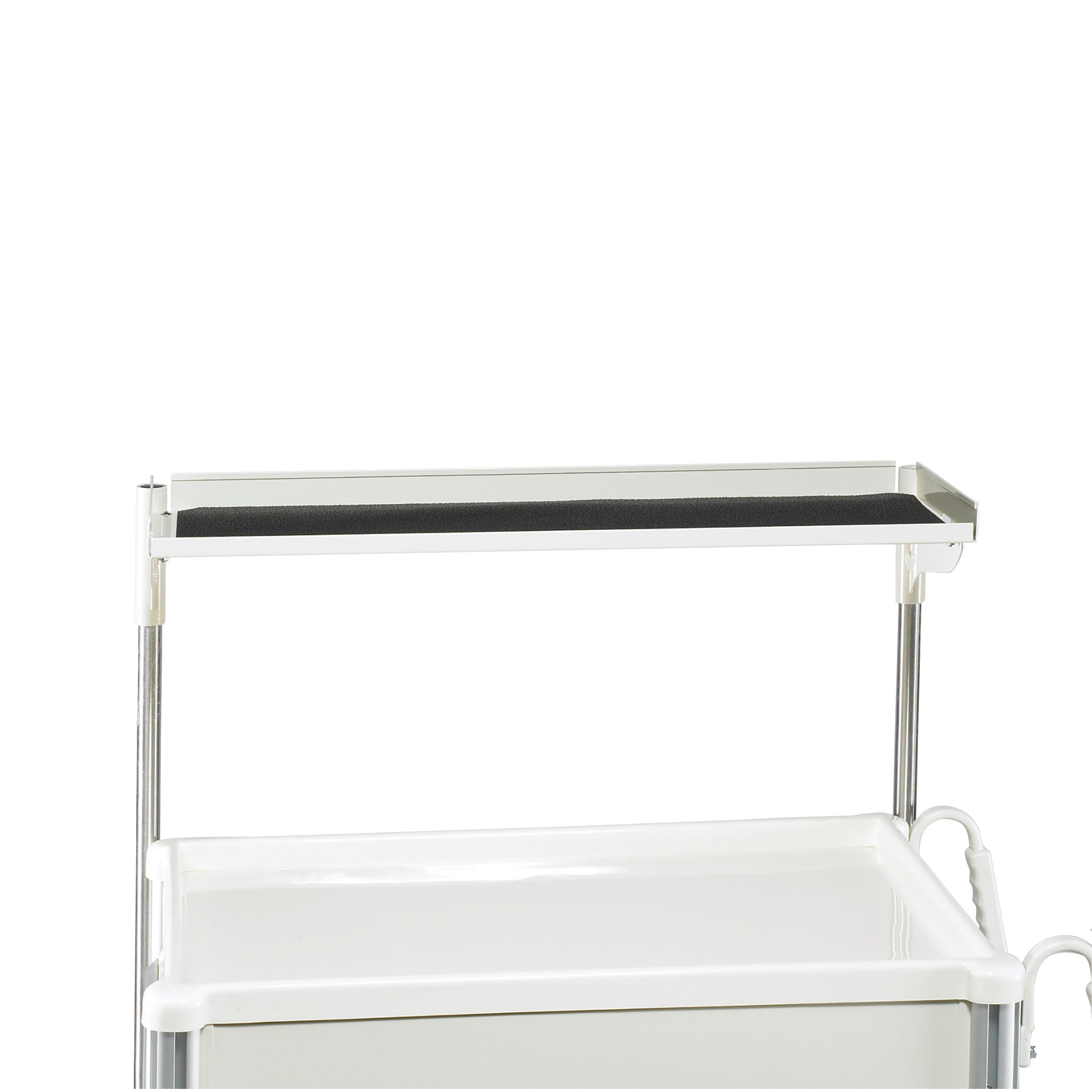 AliMed Cart Accessory: Narrow Single-Shelf Unit for Select Series Medical Carts features a sleek, elevated shelf for added storage.
