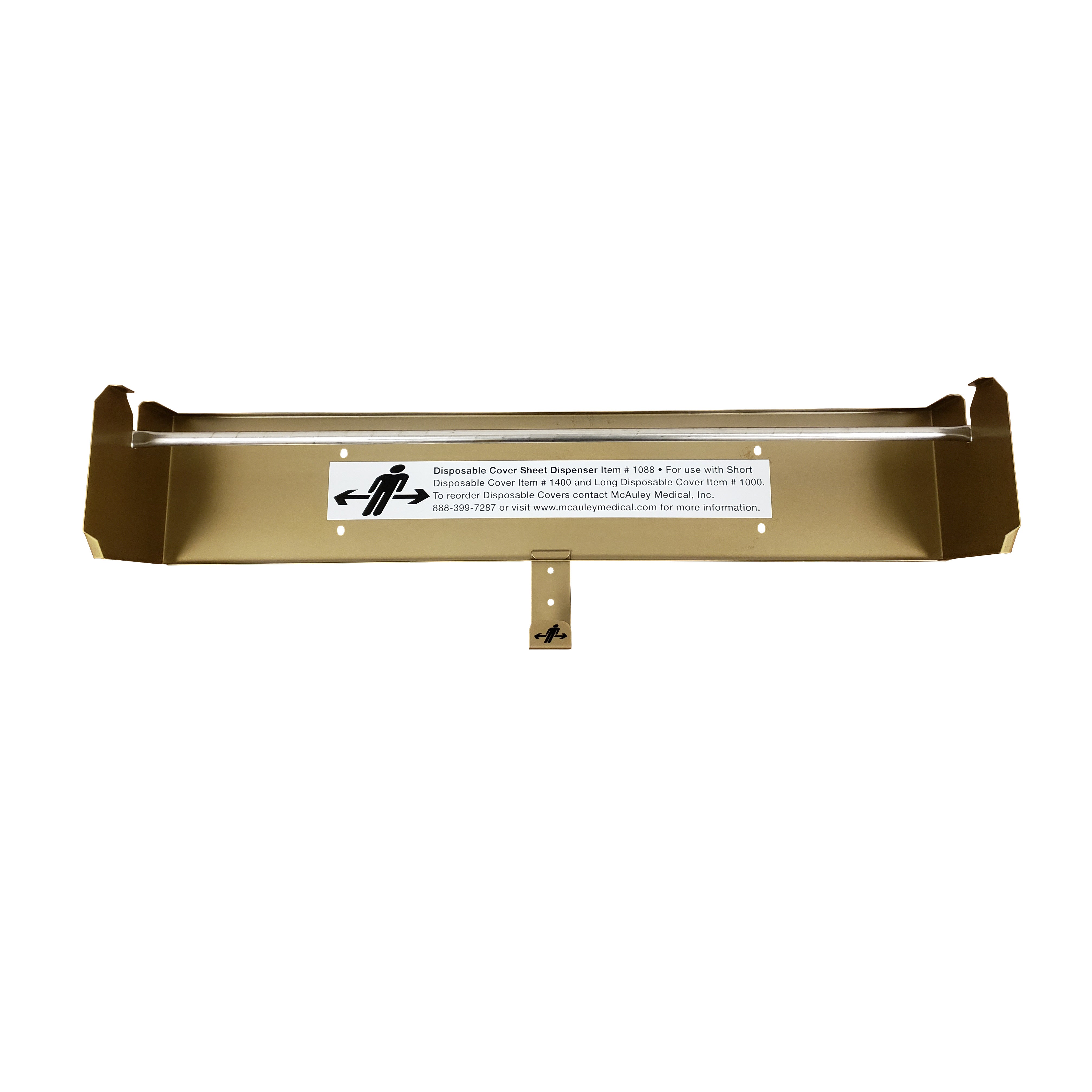 Disposable Cover Dispenser for AliMed Soft Gold Rollboard, featuring a metal holder with an instruction label for use with disposable covers.