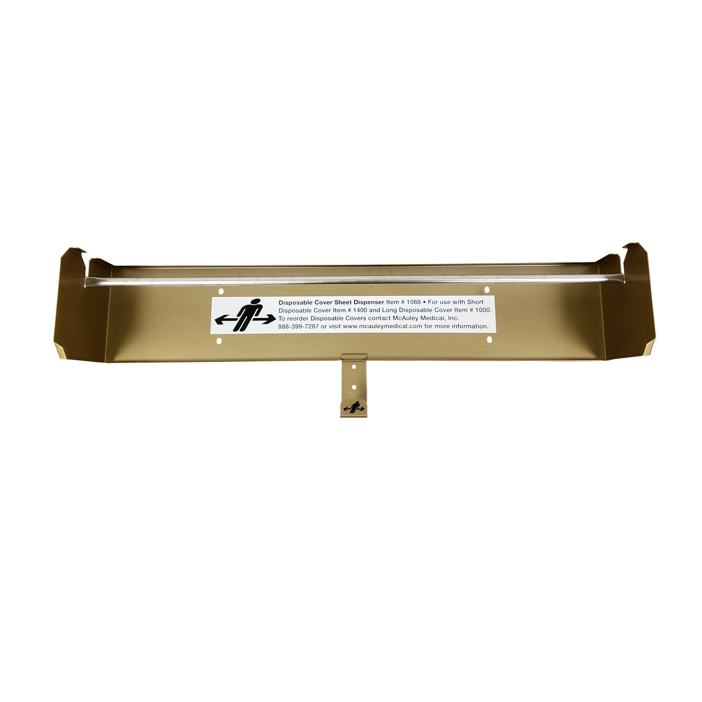 Disposable Cover Dispenser for AliMed Soft Gold Rollboard, featuring a metal holder with an instruction label for use with disposable covers.