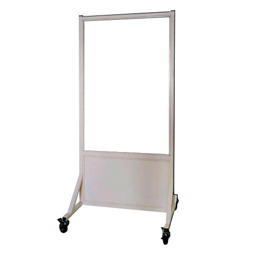 Phillips Safety Mobile Lead Glass Barrier with a transparent panel and caster wheels for mobility, designed for protection and visibility.