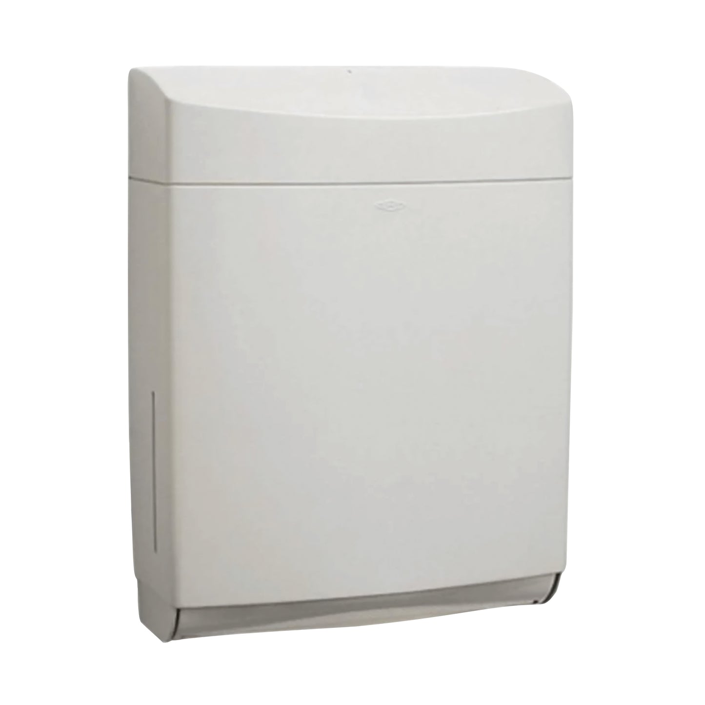 MR-Conditional Paper Towel Dispenser with a minimalist design, featuring a smooth, curved top and a slim profile for wall mounting.