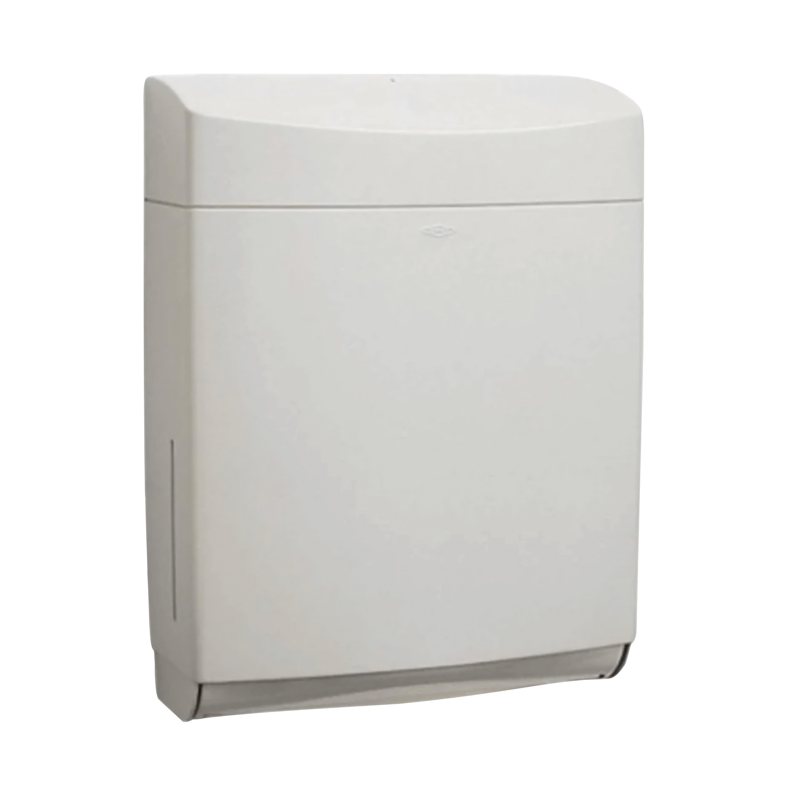 MR-Conditional Paper Towel Dispenser with a minimalist design, featuring a smooth, curved top and a slim profile for wall mounting.