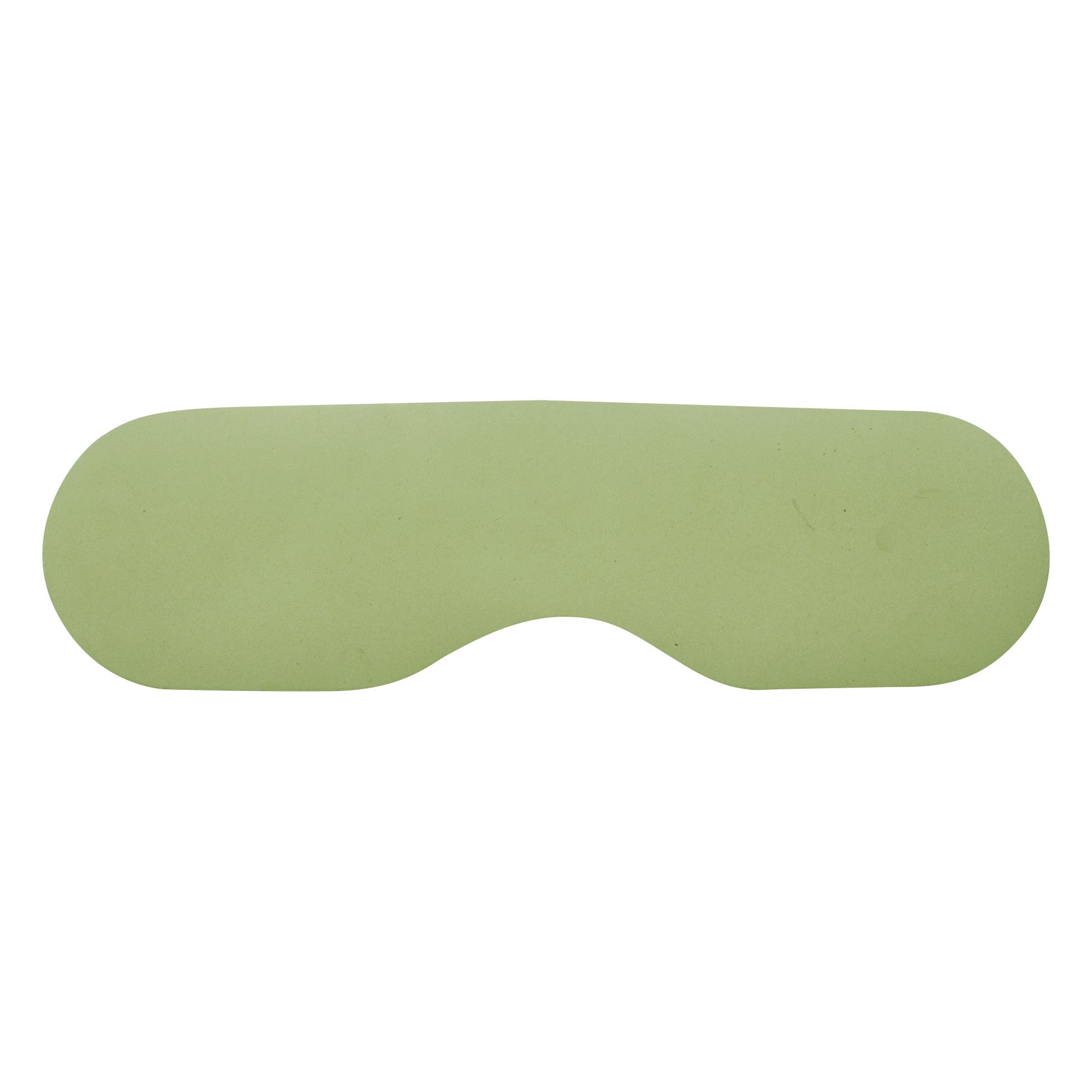 SecureShield CT Eye Shield, green, rectangular with oval ends, designed for patient eye protection during medical imaging procedures.