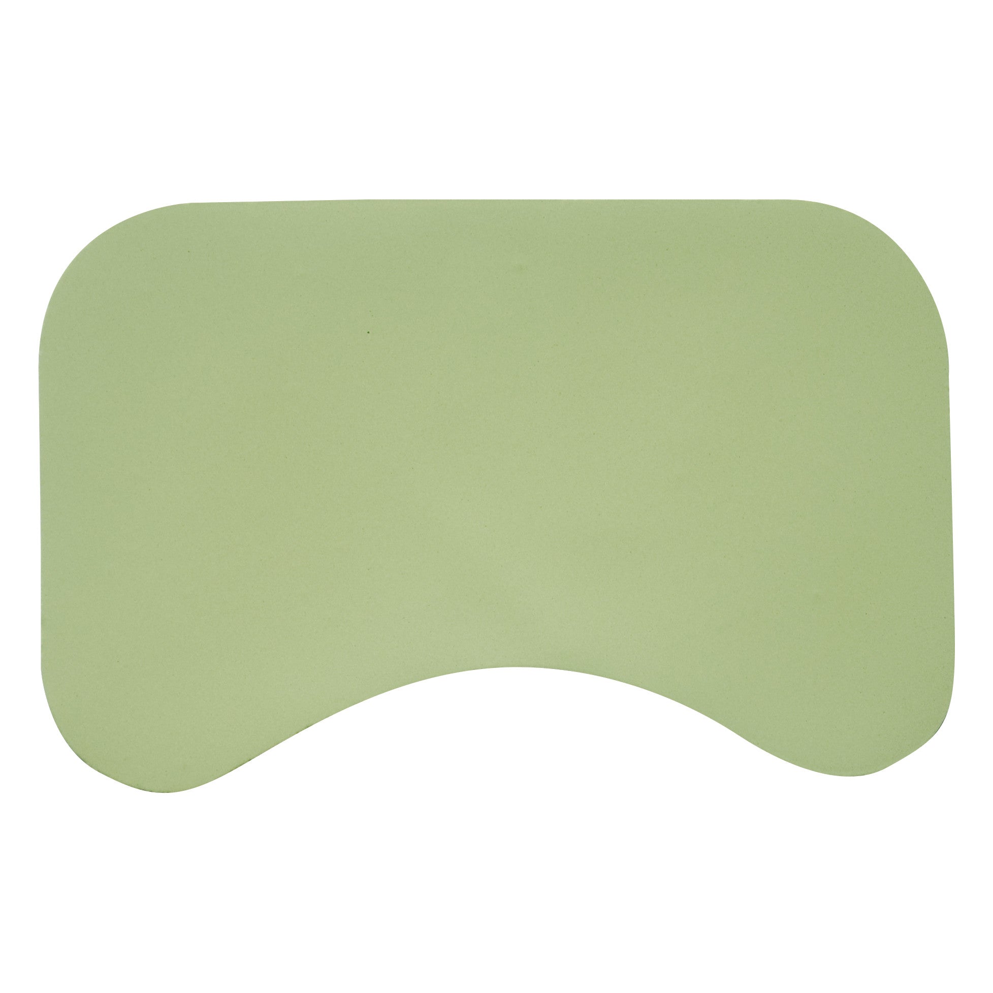 SecureShield CT Thyroid Shield in light green, featuring a curved design with rounded edges, designed for protection during CT scans.