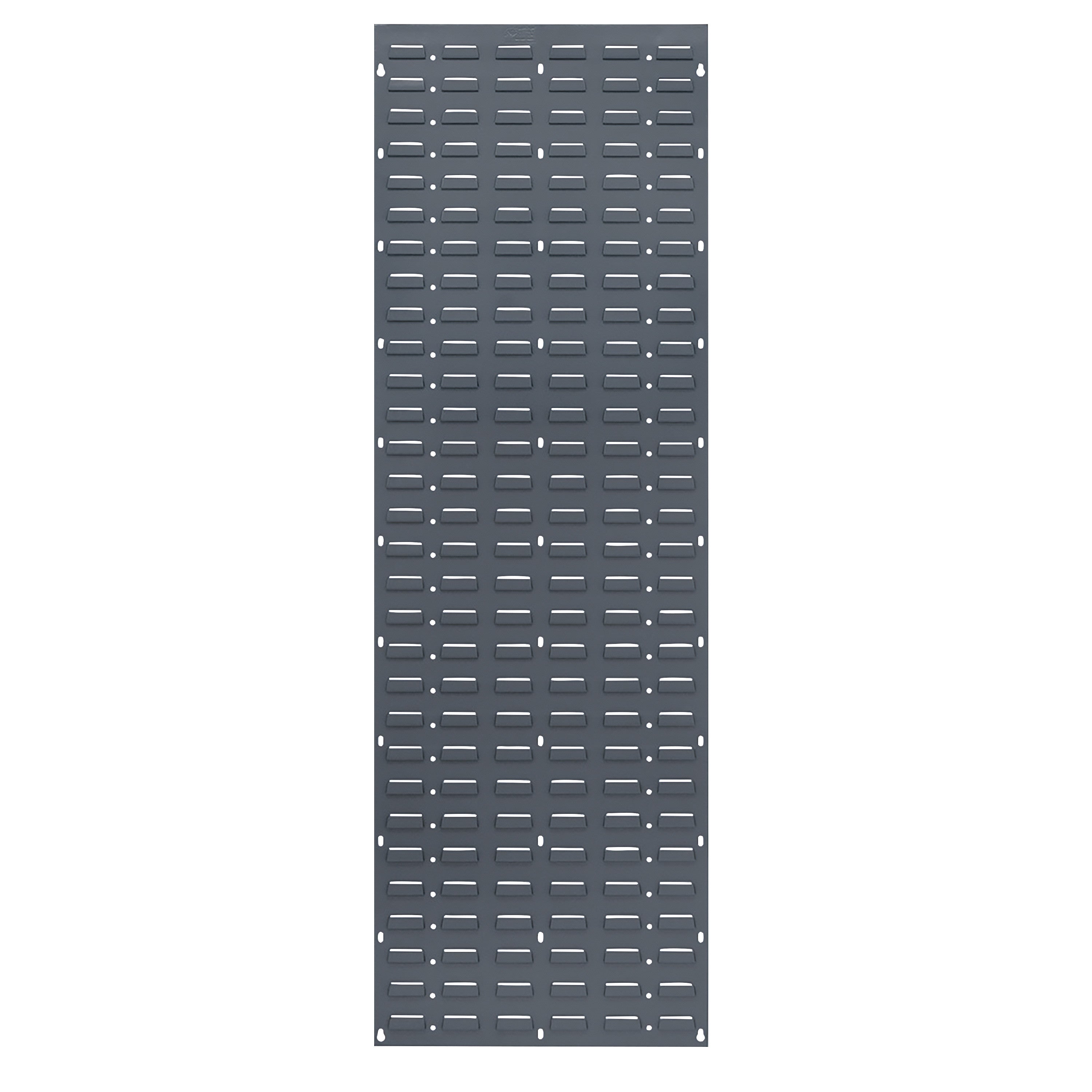 The Quantum Solid Louvered Panel is a gray rectangular panel with rows of horizontal slots and holes along the edges.
