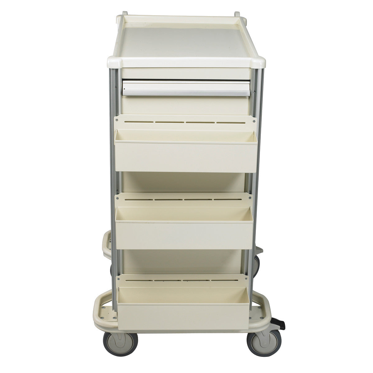 AliMed Cart Accessory: Adjustable Storage Tray Set for Select Series Medical Carts with several shelves and four wheels.