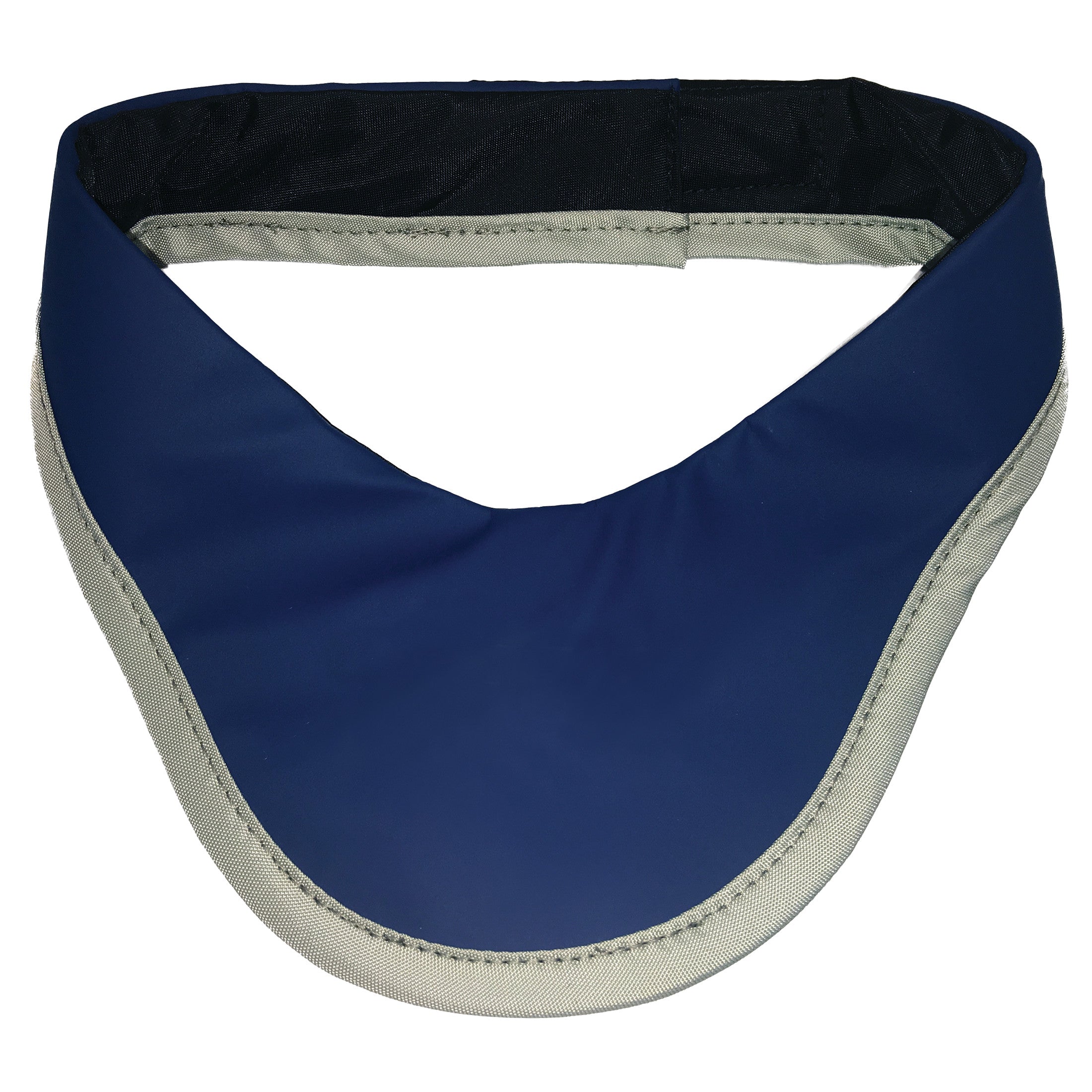 The Barrier Technologies MagnaGuard Thyroid Shield is shown in blue with a gray trim, featuring a curved, protective design.