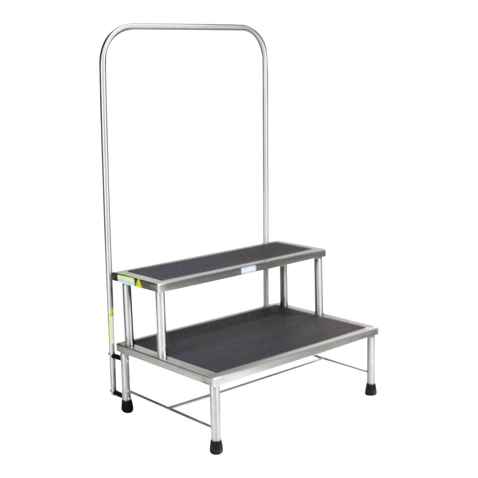 The Blickman MR-Conditional Donnelly Two-Step Footstool features two steel steps with a support handle, designed for medical use.