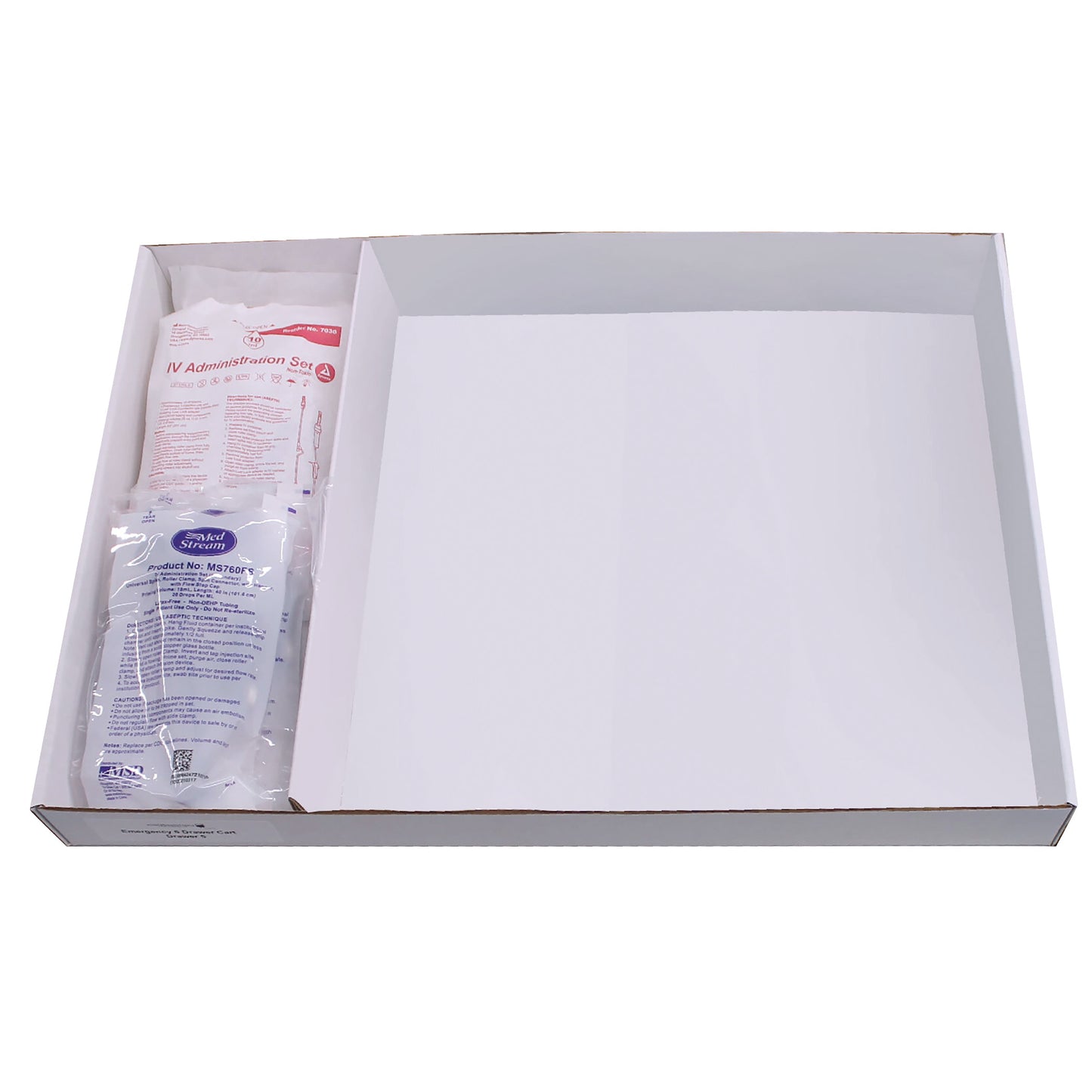 Drawer Refill Kit for Emergency Medical Carts: IV Supplies and Tubing is shown in a white box.