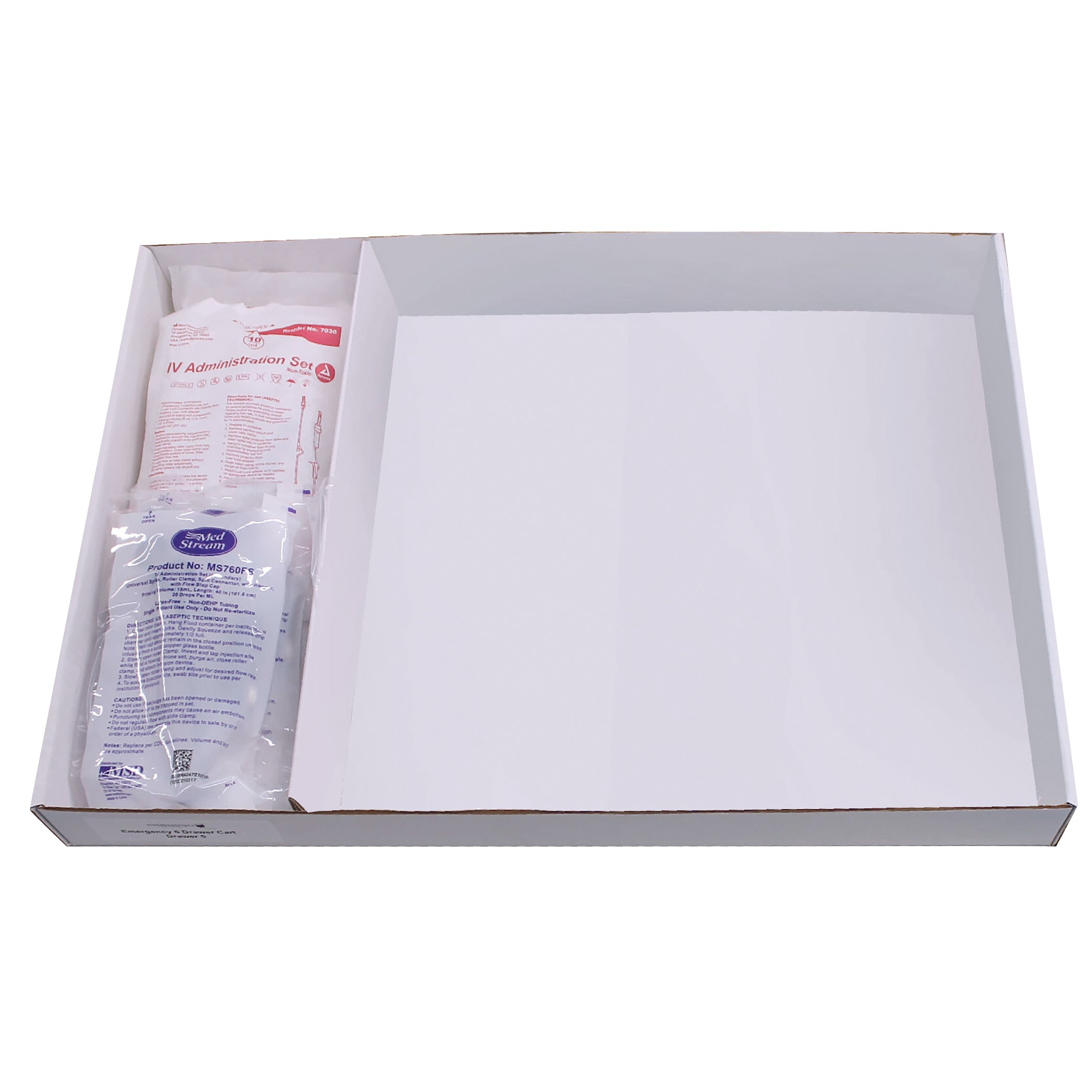 Drawer Refill Kit for Emergency Medical Carts: IV Supplies and Tubing is shown in a white box.
