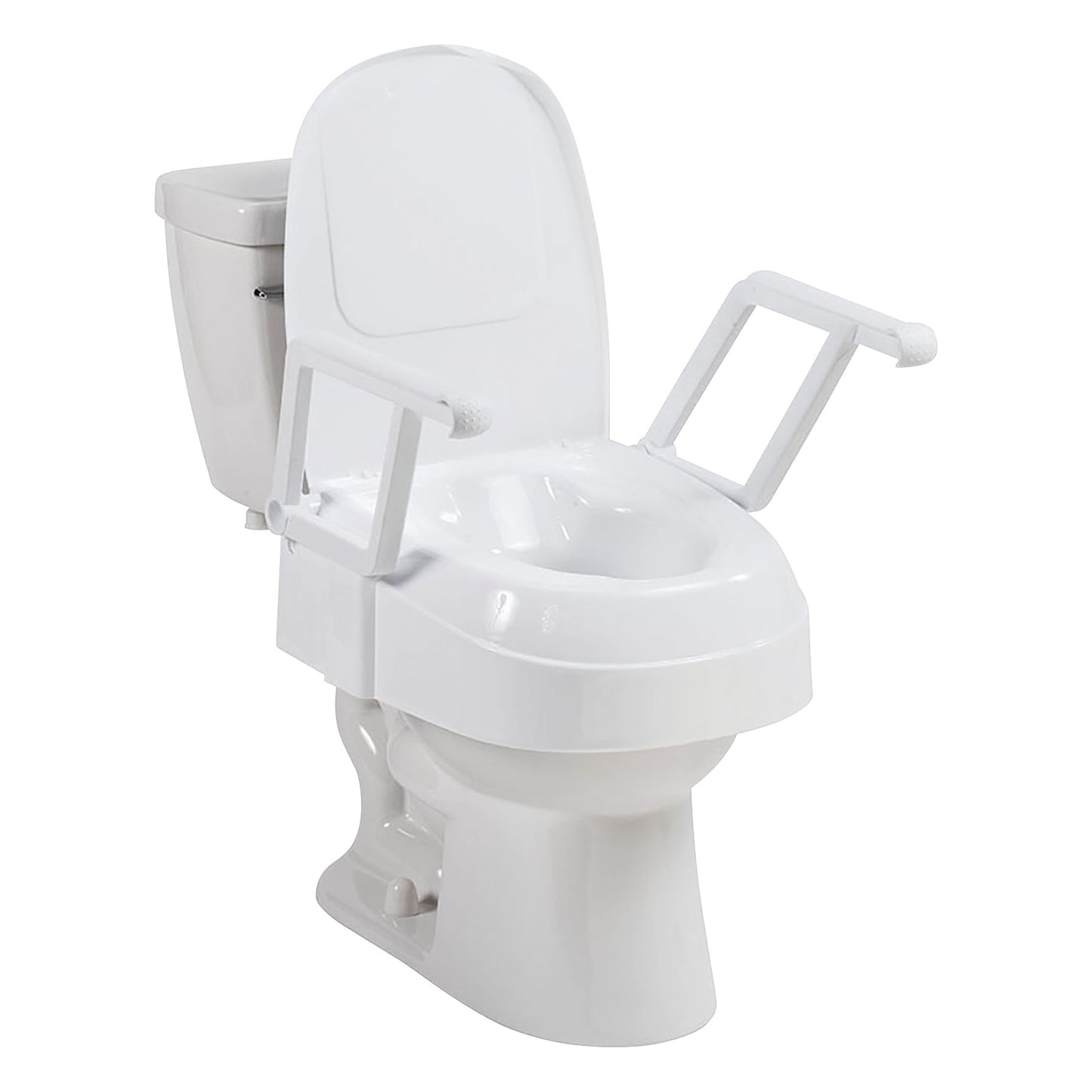 Drive Medical PreserveTech Universal Raised Toilet Seat with removable arms, designed for increased comfort and safety in bathrooms.