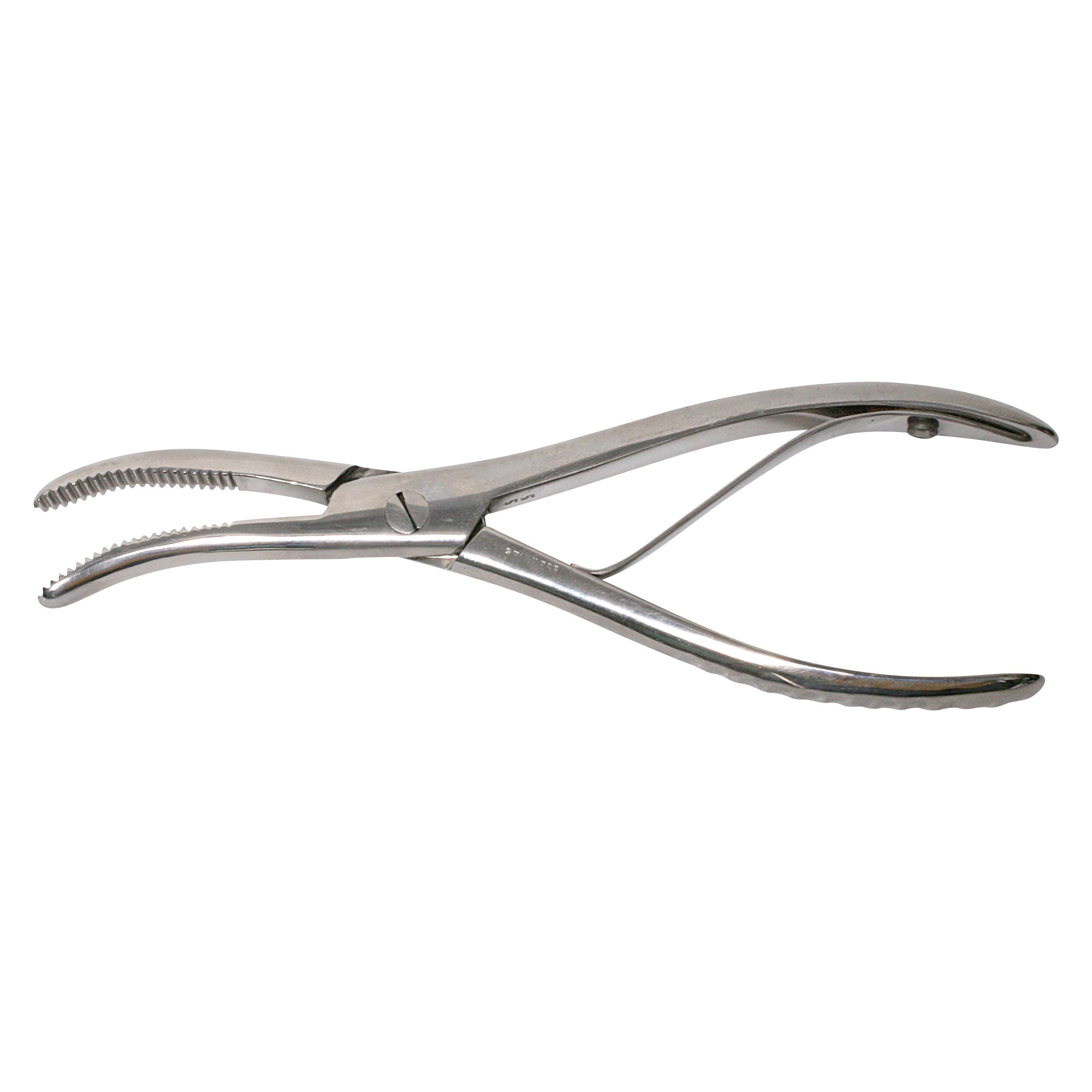 The Wolf-Boehler Cast Breaker is a metal medical tool with serrated jaws and handles designed for removing casts.