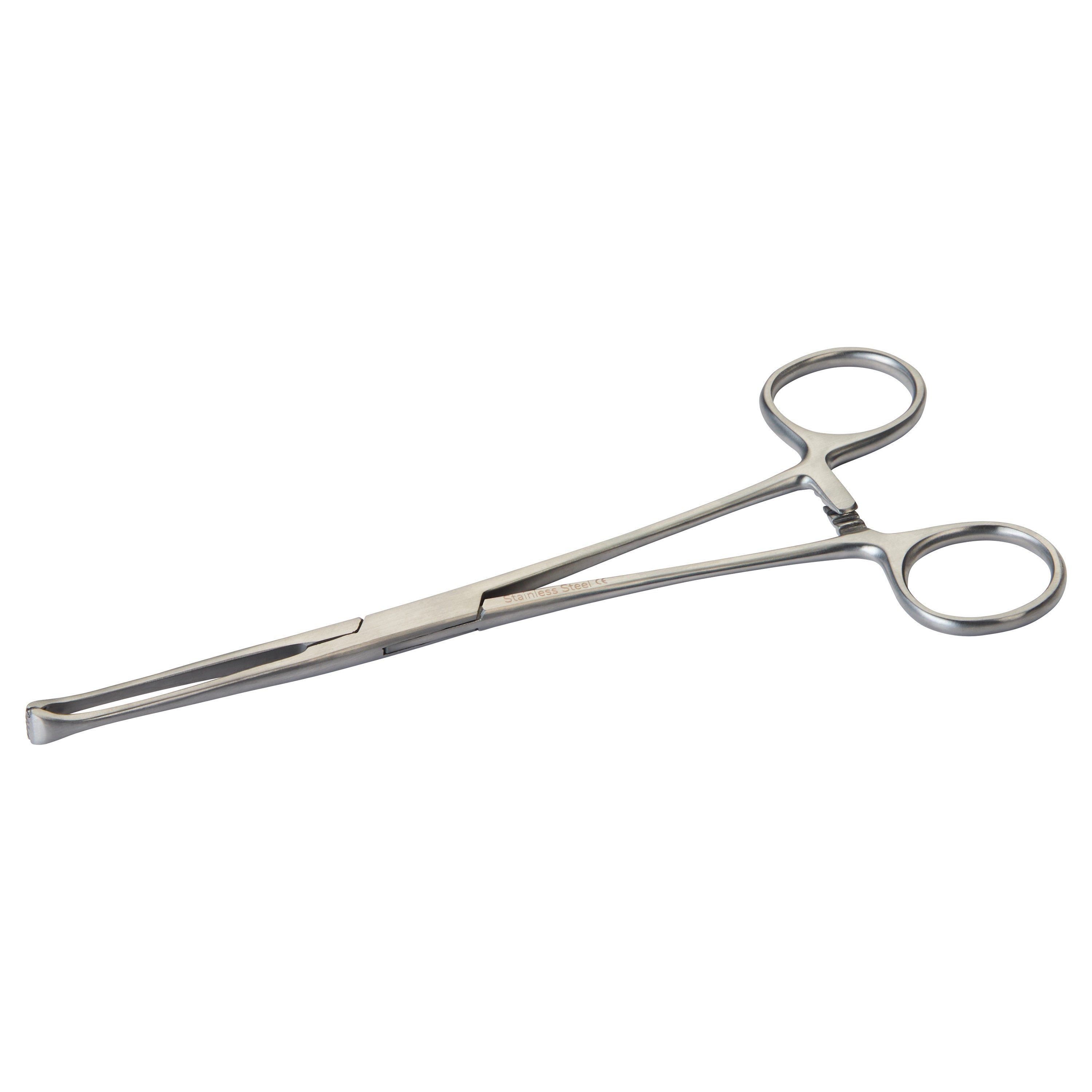 The Allis Tissue Forceps, a medical instrument with a scissor-like design, features two loop handles and serrated jaws.