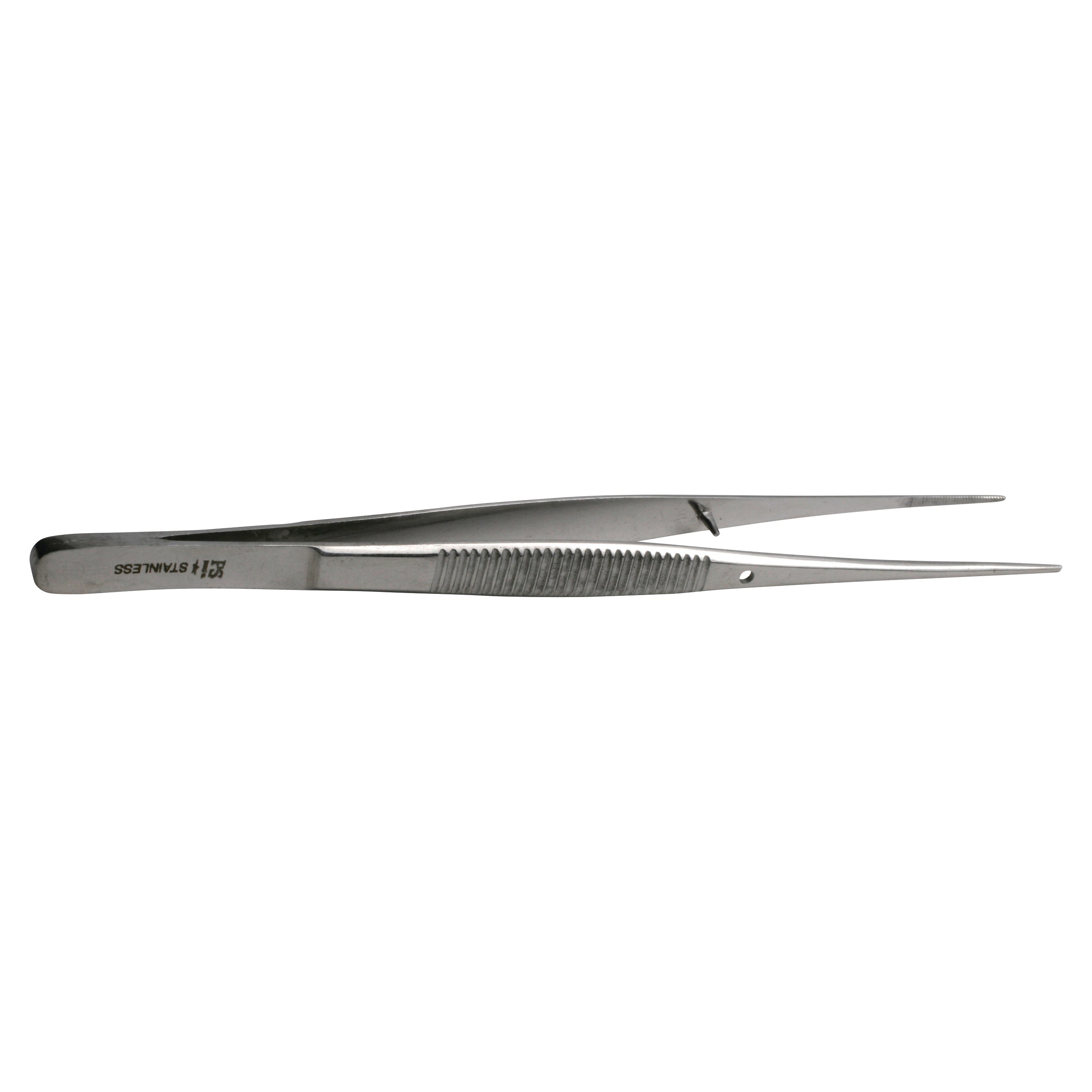 Semken Dressing Forceps made of stainless steel with textured grips and pointed tips used for precision handling in medical procedures.