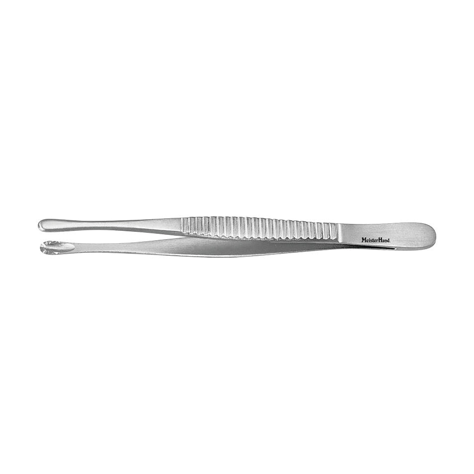 Miltex MeisterHand Russian Tissue Forceps are stainless steel tweezers with serrated gripping areas and spoon-shaped tips.