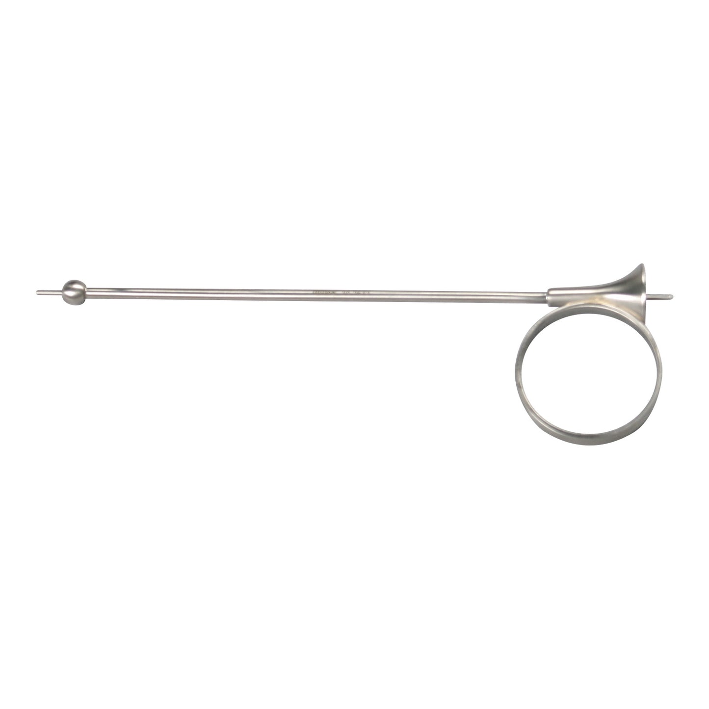 Miltex Iowa Trumpet Pudendal Needle Guide features a steel rod with a round handle and a ring at the opposite end.
