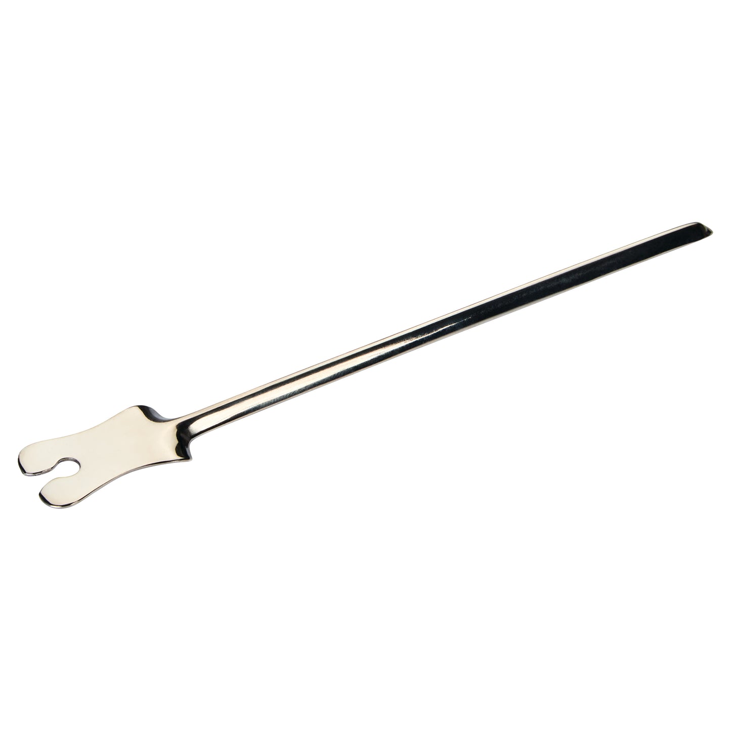 A Plain-End Grooved Director, a metal surgical instrument with a long handle and a forked end, used for guiding incisions.
