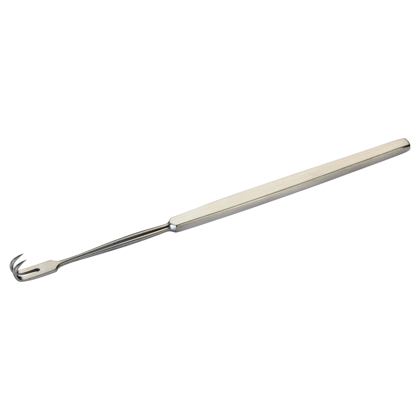 A Rake Retractor with a long handle and small, curved prongs designed for surgical or medical applications.