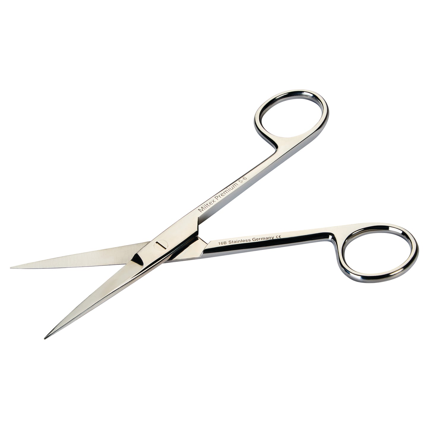 Miltex Operating Scissors, made of stainless steel with sharp, pointed blades and looped handles, designed for precision cutting.
