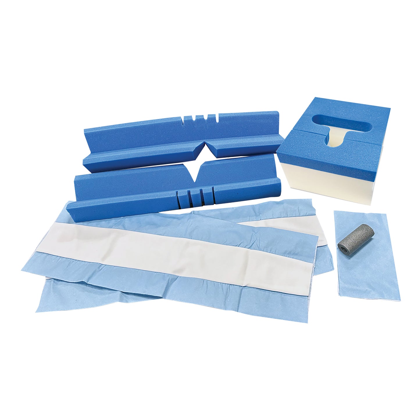 Disposable Standard Cover Set for KYRA Curve Spine Frame, including blue foam pieces and protective pads.