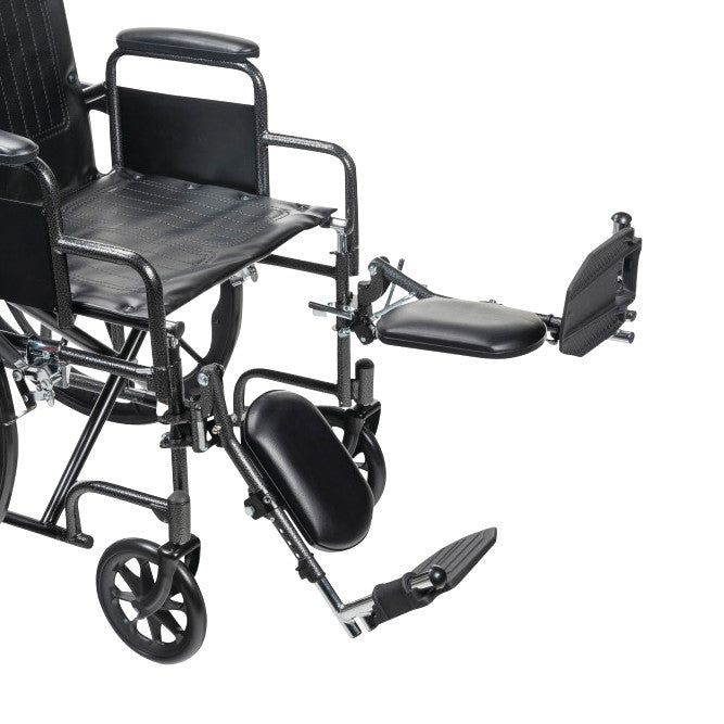 Drive Medical Silver Sport Full-Reclining Wheelchair with Removable Desk Arms, featuring footrests and a padded seat.