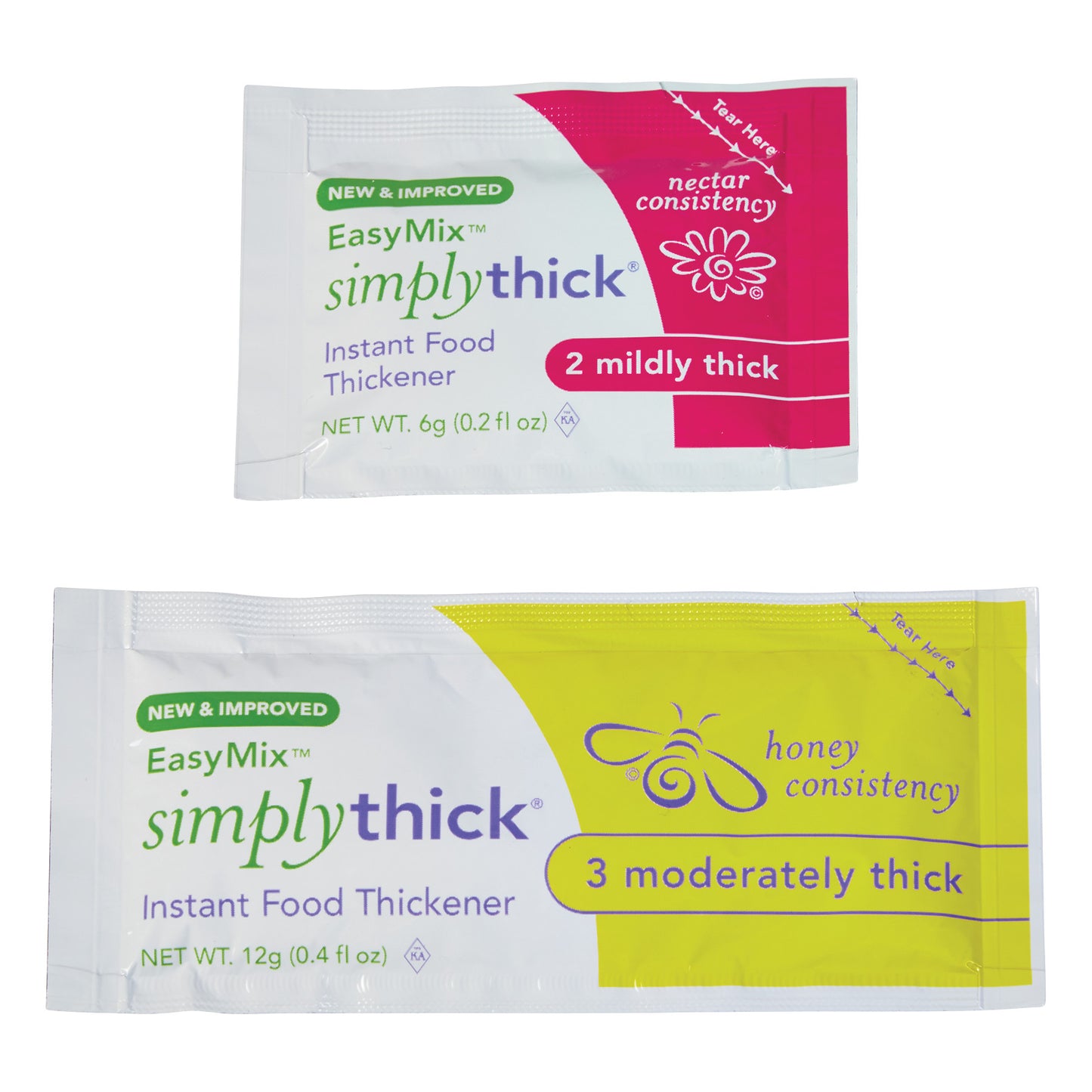 Two packets of SimplyThick EasyMix Gel Thickener with various levels of consistency