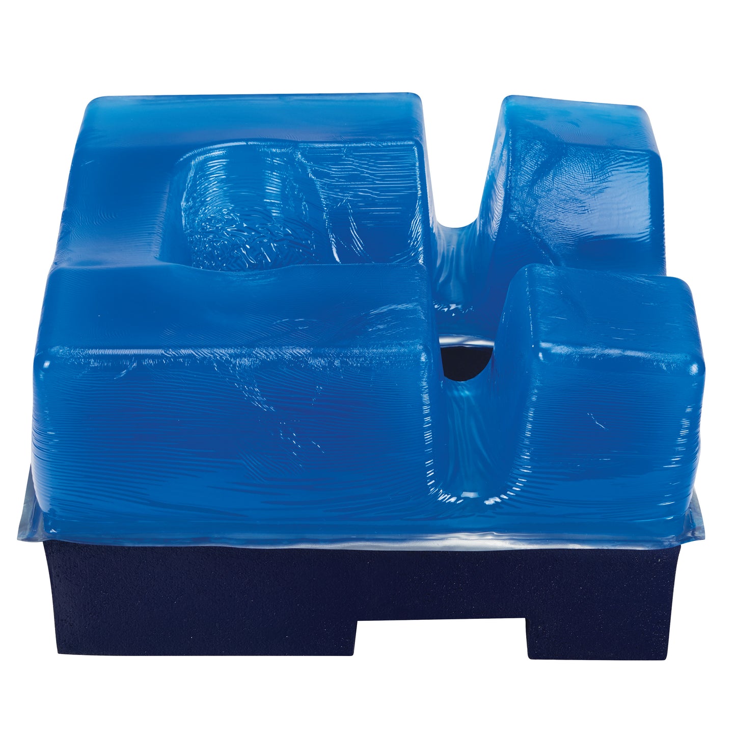 An AliMed AliBlue Gel Prone Head Pad, featuring a blue gel cushioning design with contoured sections on a black base.