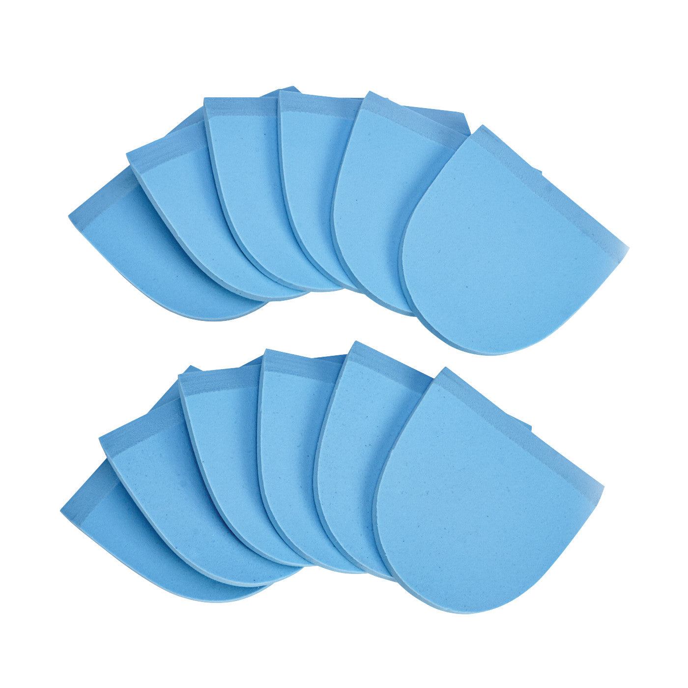 Ten blue PPT Self-Adhesive Heel Pads are arranged in two overlapping rows on a white background.