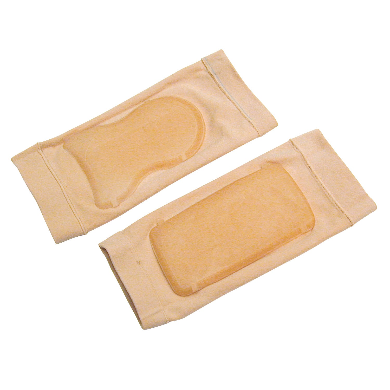 Two PediFix Visco-GEL Achilles/Dorsum Protection Sleeves in beige, each with a distinct gel padding for comfort and protection.
