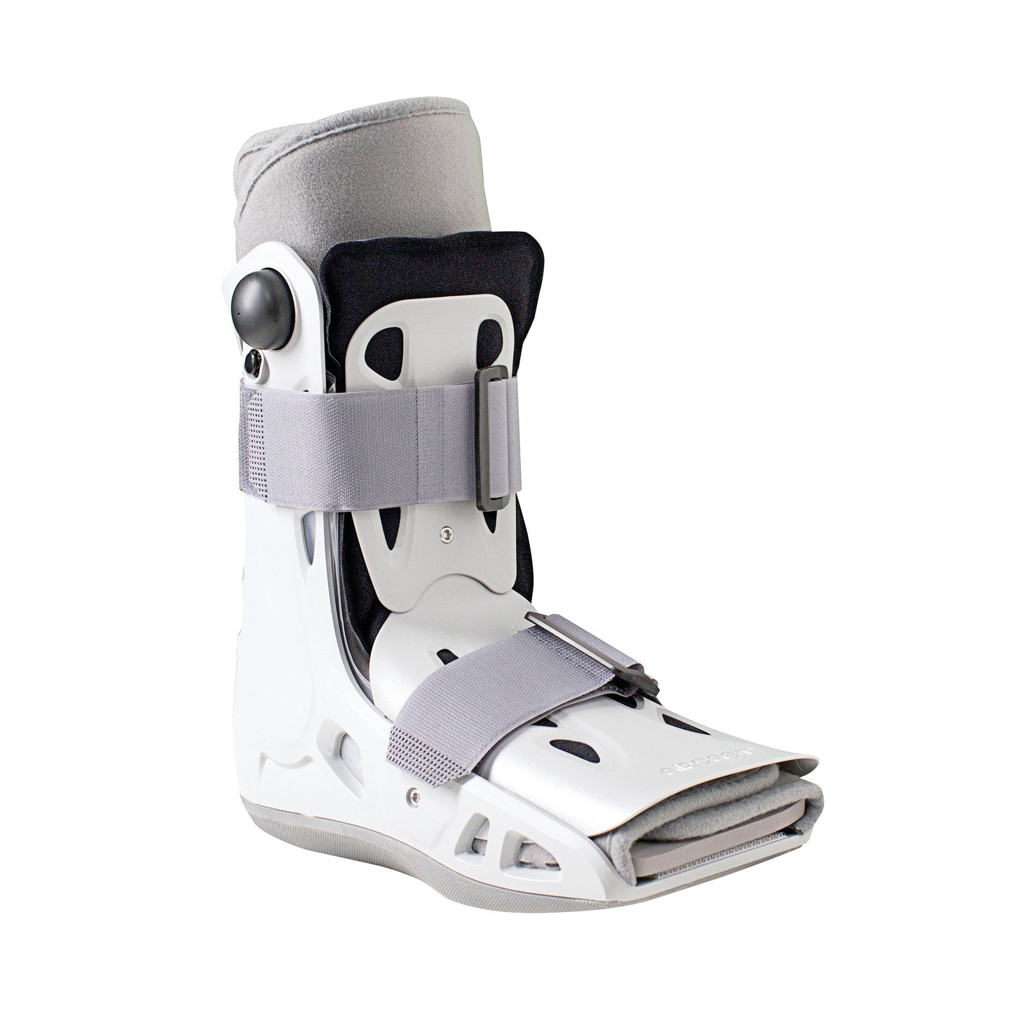The Aircast AirSelect Short Walker Boot is a white medical boot with adjustable gray straps and a cushioned interior for foot support.
