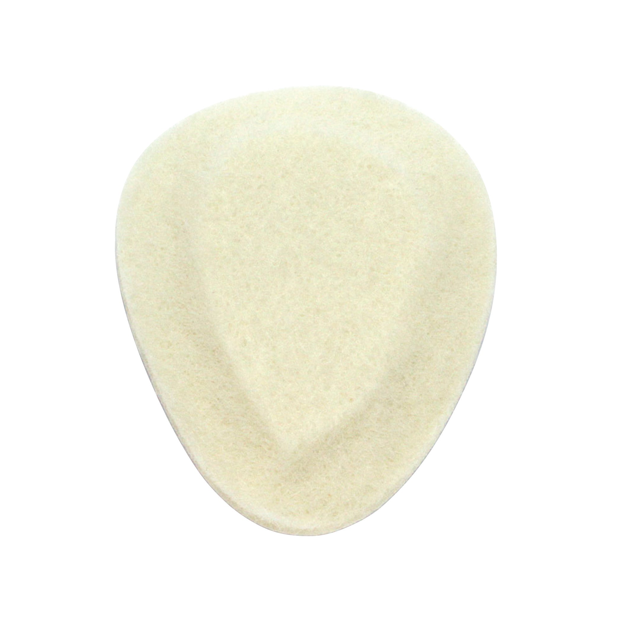 A cream-colored Felt Met Pad, shaped like a small teardrop, designed for foot comfort and support.