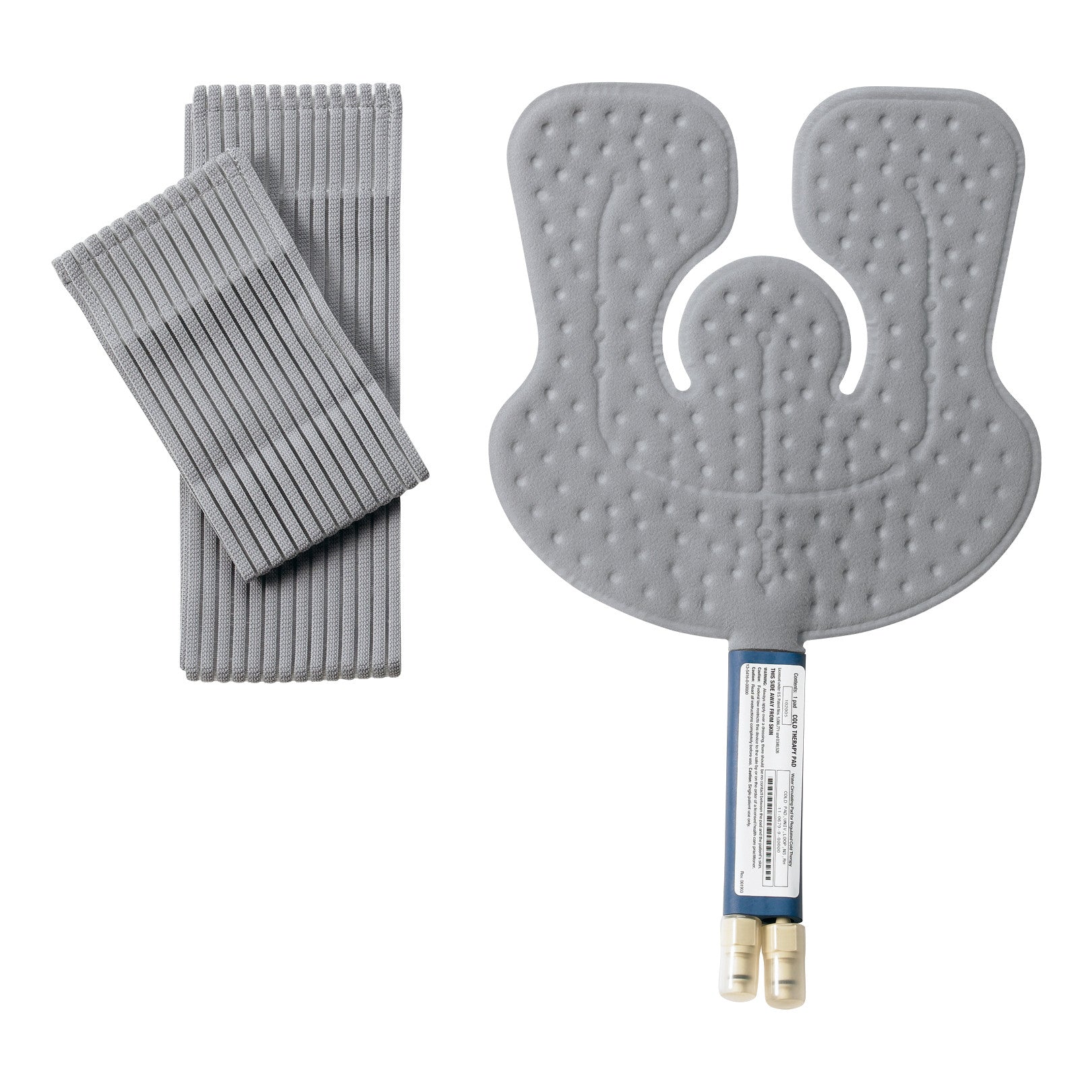 A Wrap-On Pad for Iceman Cold Therapy System placed beside an adjustable gray strap designed for secure application.