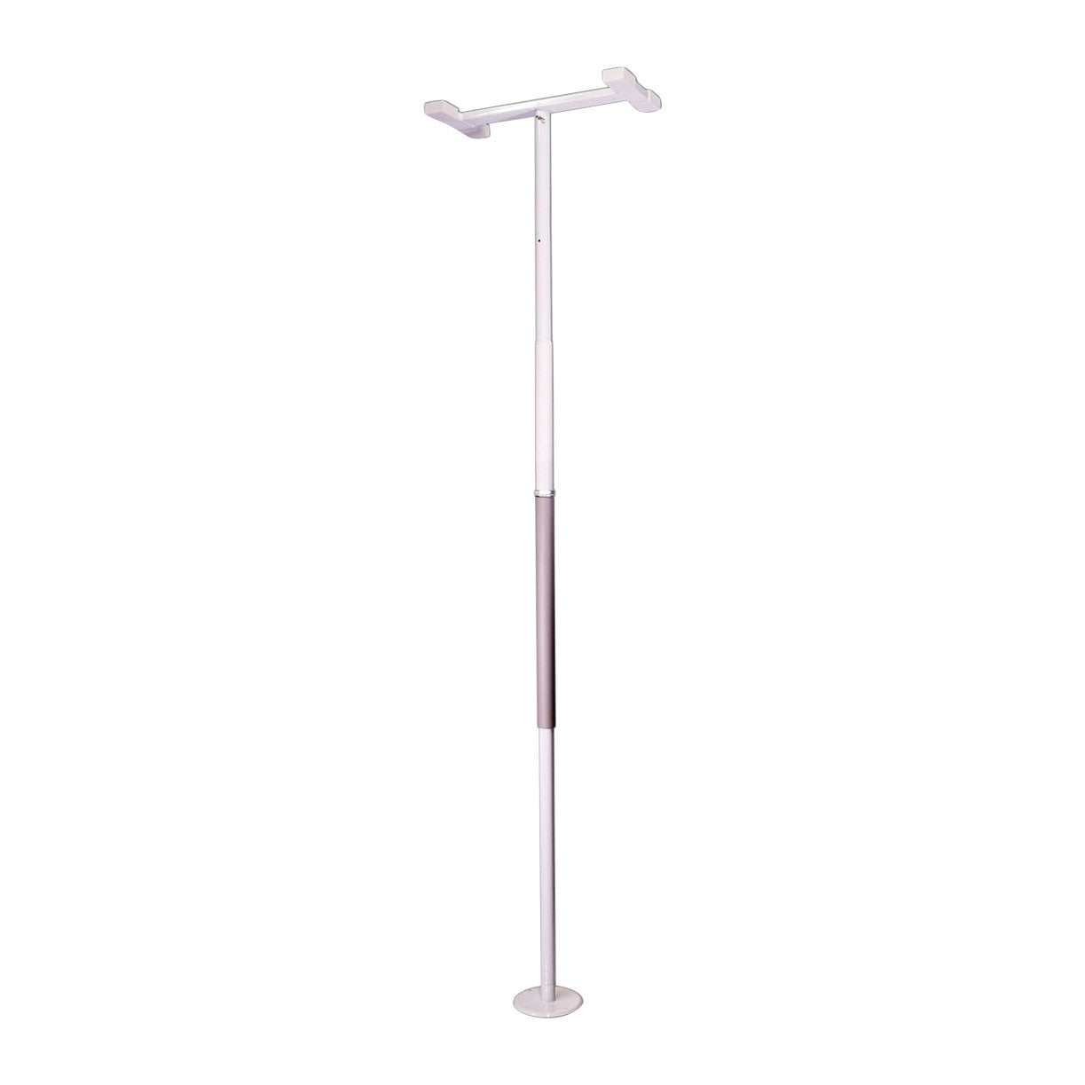 A white Security Pole with a T-shaped top and base, designed to assist with balance and support, standing vertically.