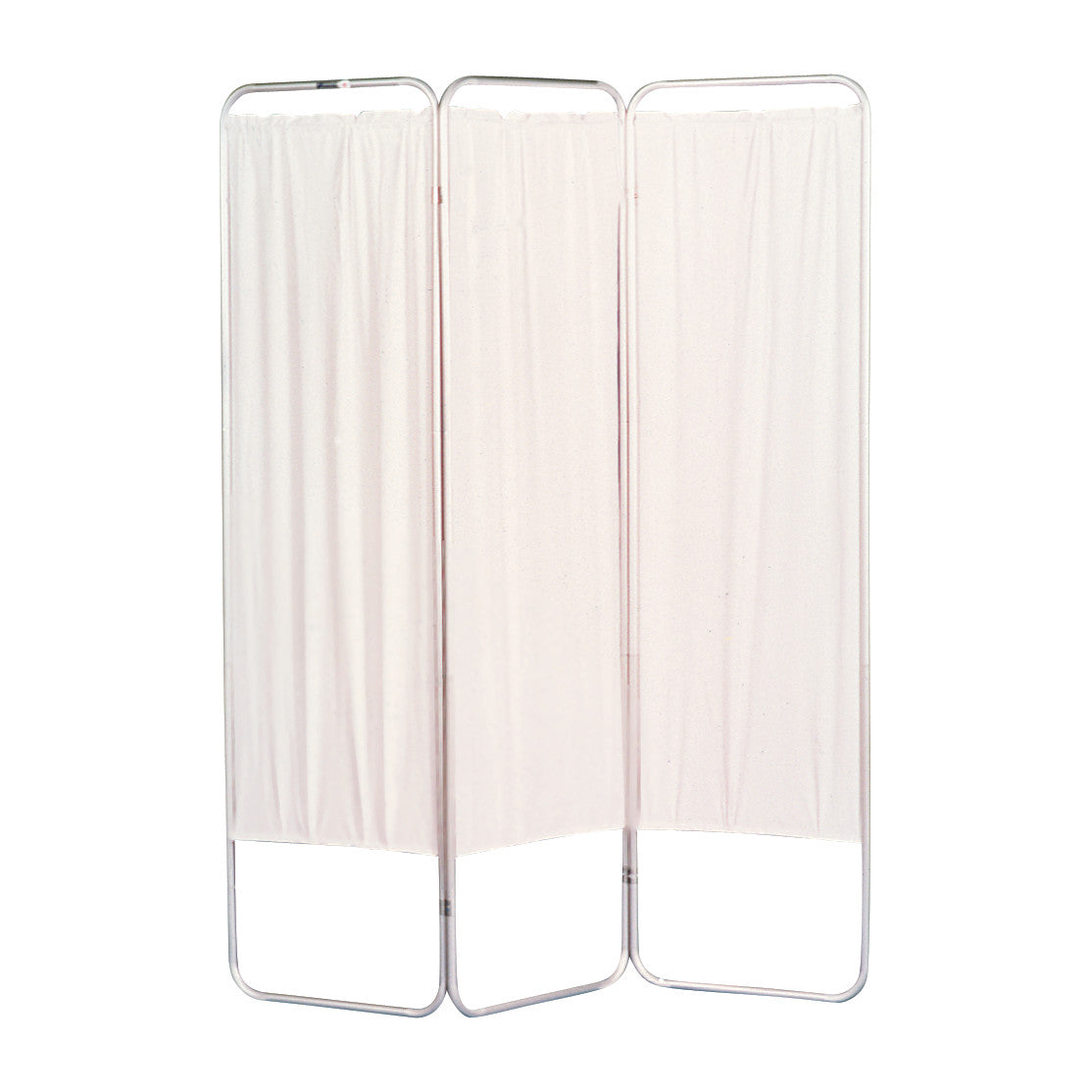 Brandt Nonmagnetic Folding Privacy Screen with three panels, featuring a white fabric held in a silver metal frame.