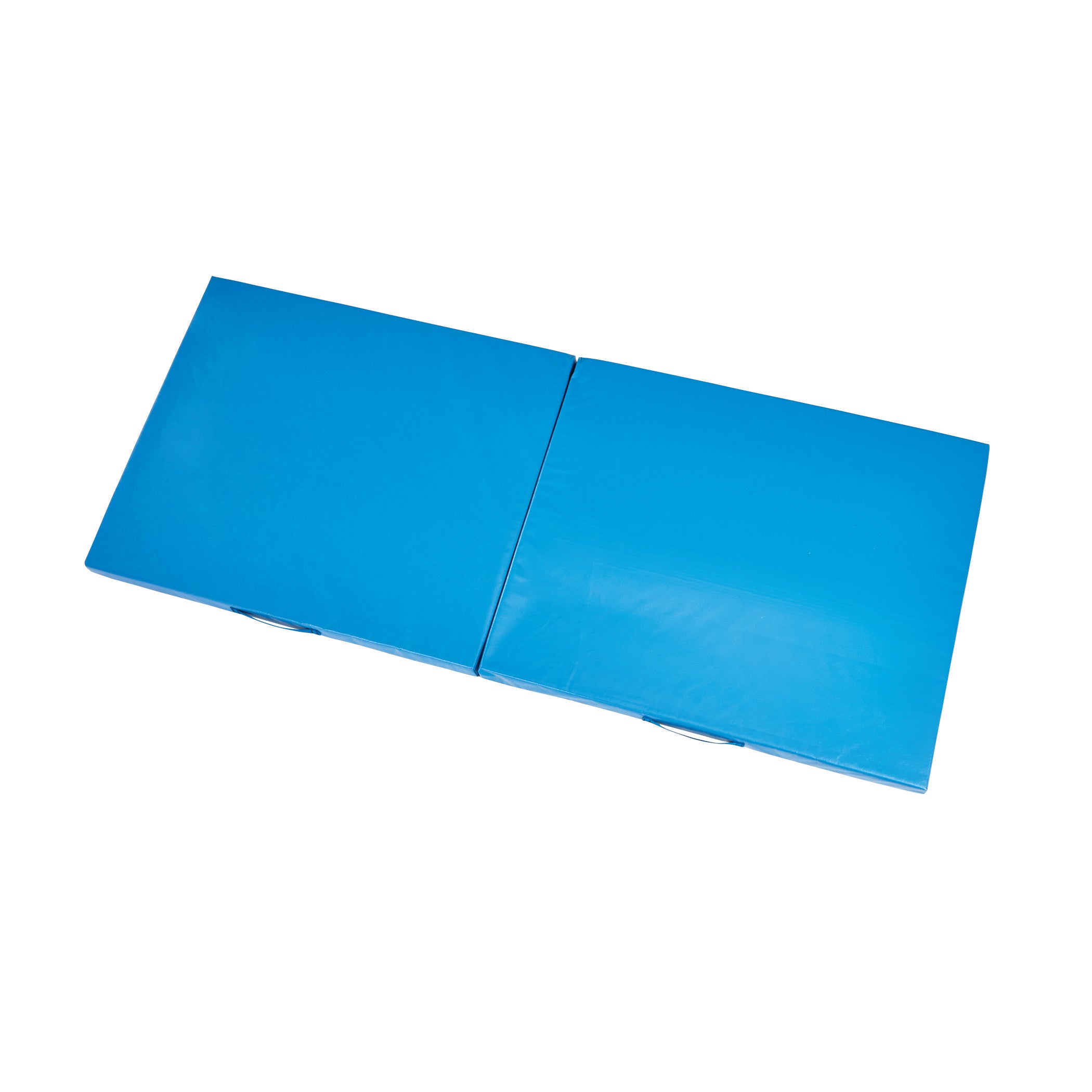Blue folding multifunction mat with two panels, identified as the AliMed Folding Multifunction Mat, set flat on a white background.