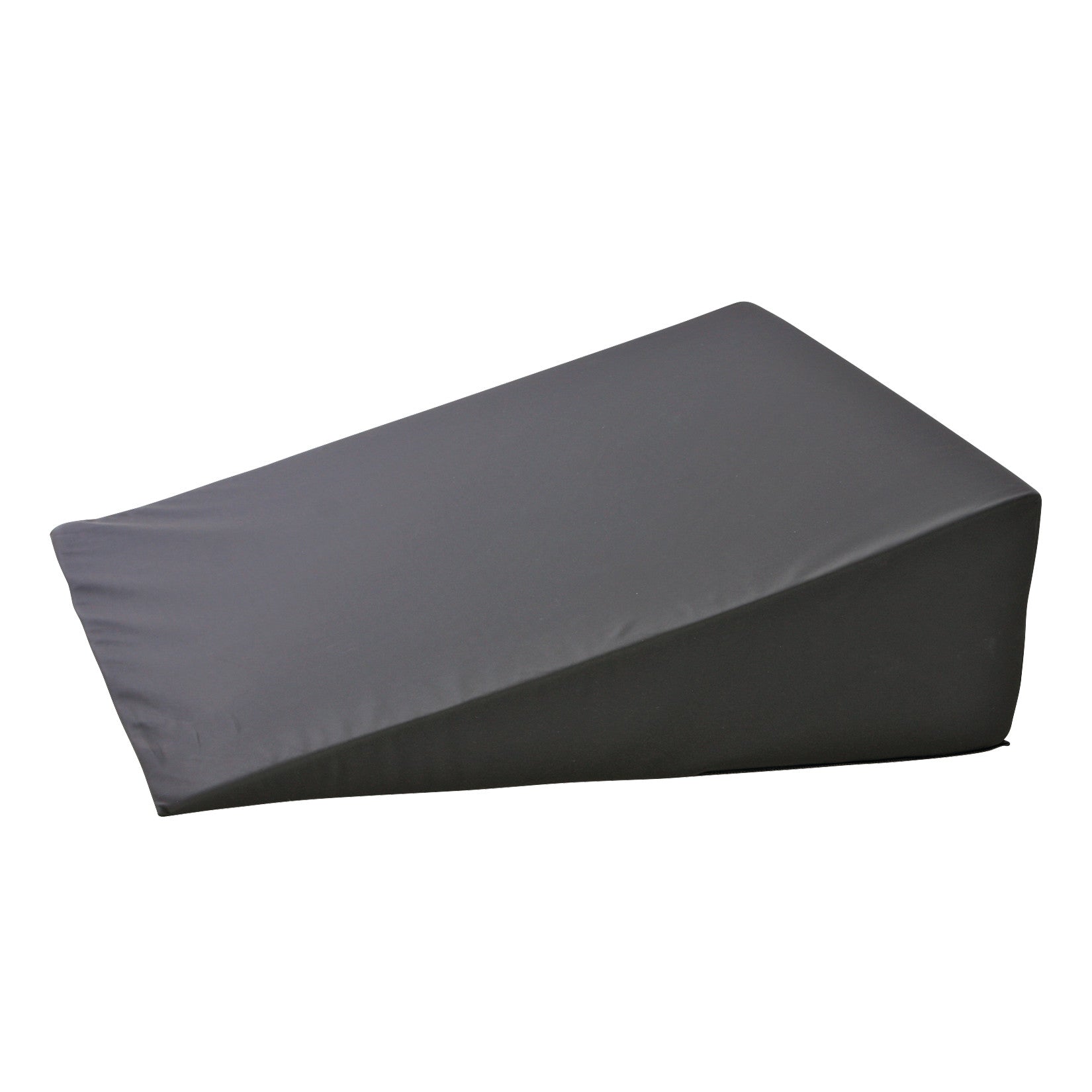 The AliMed Bariatric Anti-Reflux Elevating Bed Wedge is a large, triangular foam cushion with a dark fabric cover, used for elevation in bed.