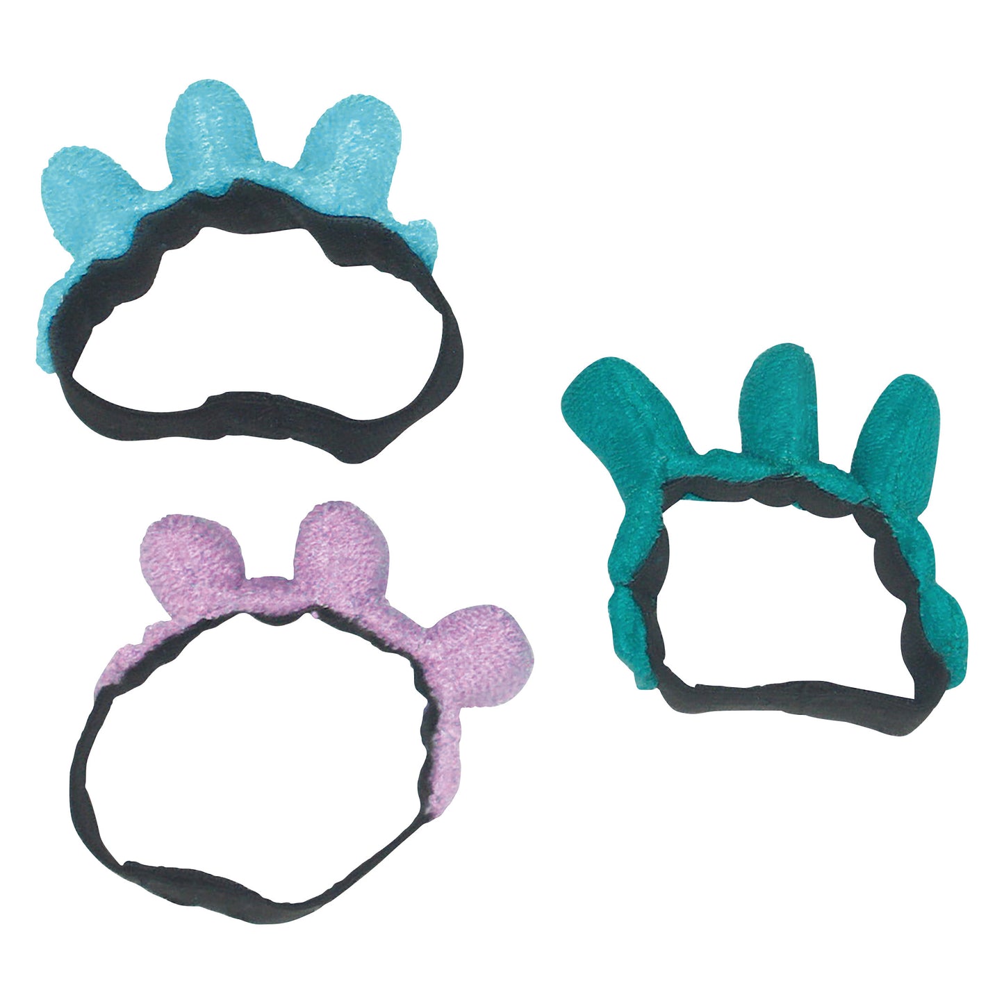 Three Comfy Splints Pediatric Hand/Thumb Orthosis with Two Terrycloth Covers in blue, purple, and teal with black straps.