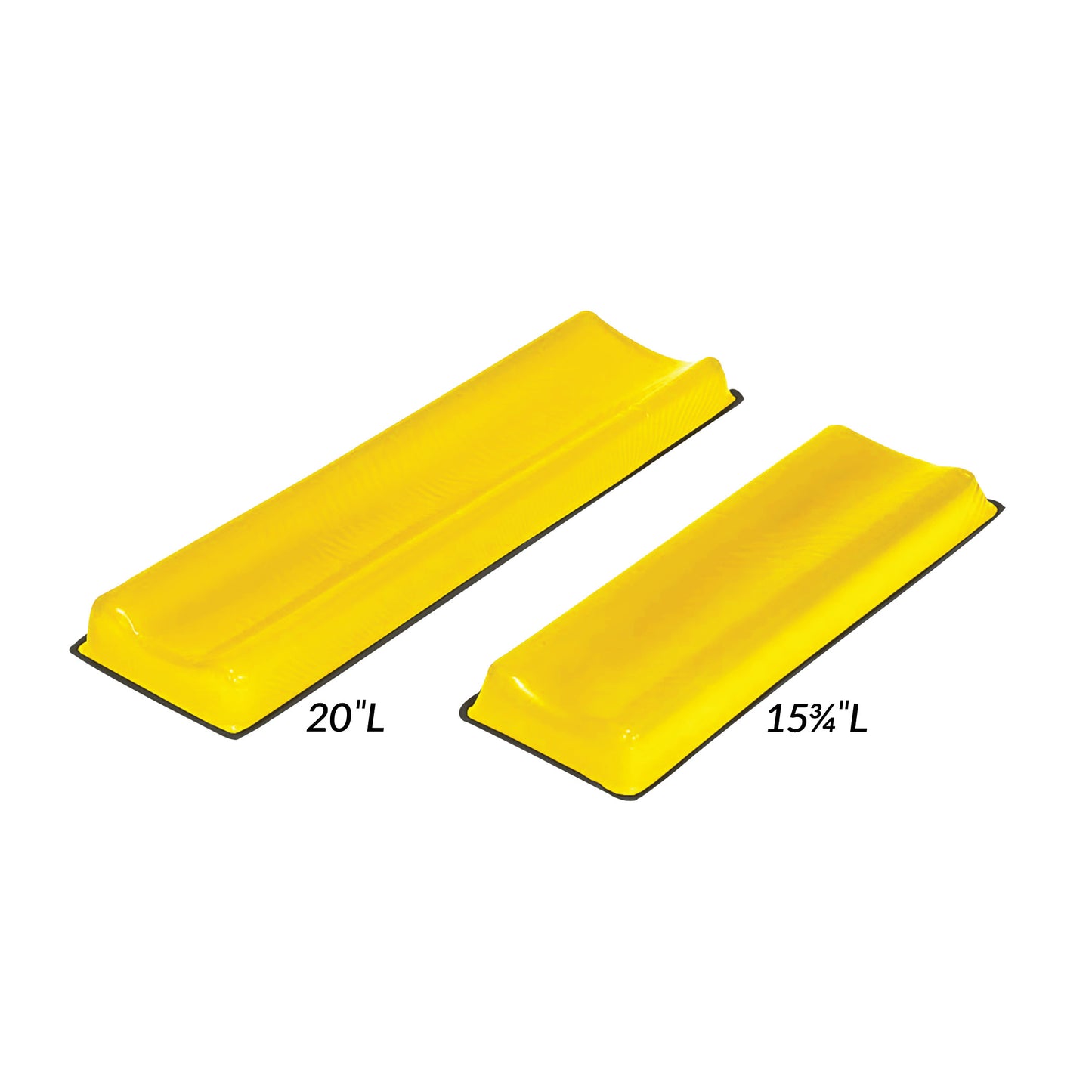 Two yellow AliMed AliLite Contoured Armboard Pads are shown, one 20 inches long and the other 15� inches long.