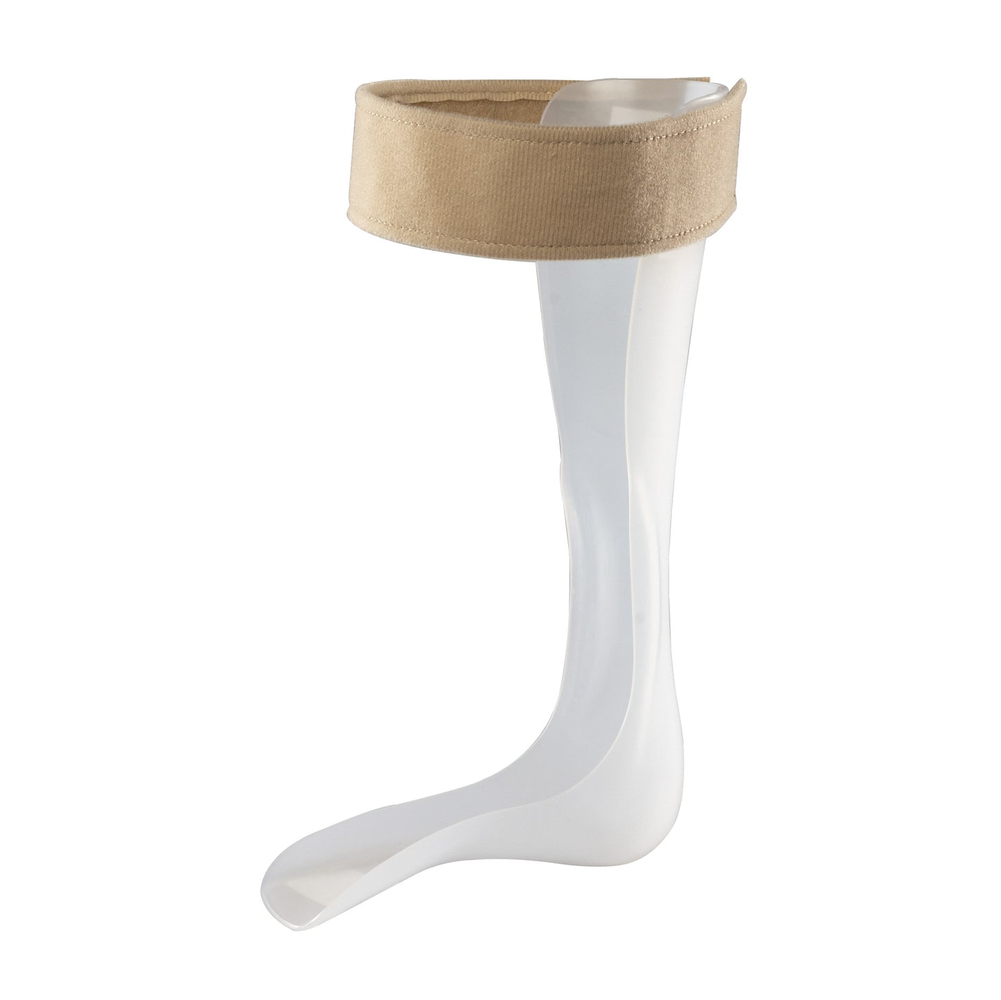 AliMed Type 670 General Purpose/CVA Training Brace, a clear plastic leg brace with a beige strap for foot support and alignment.