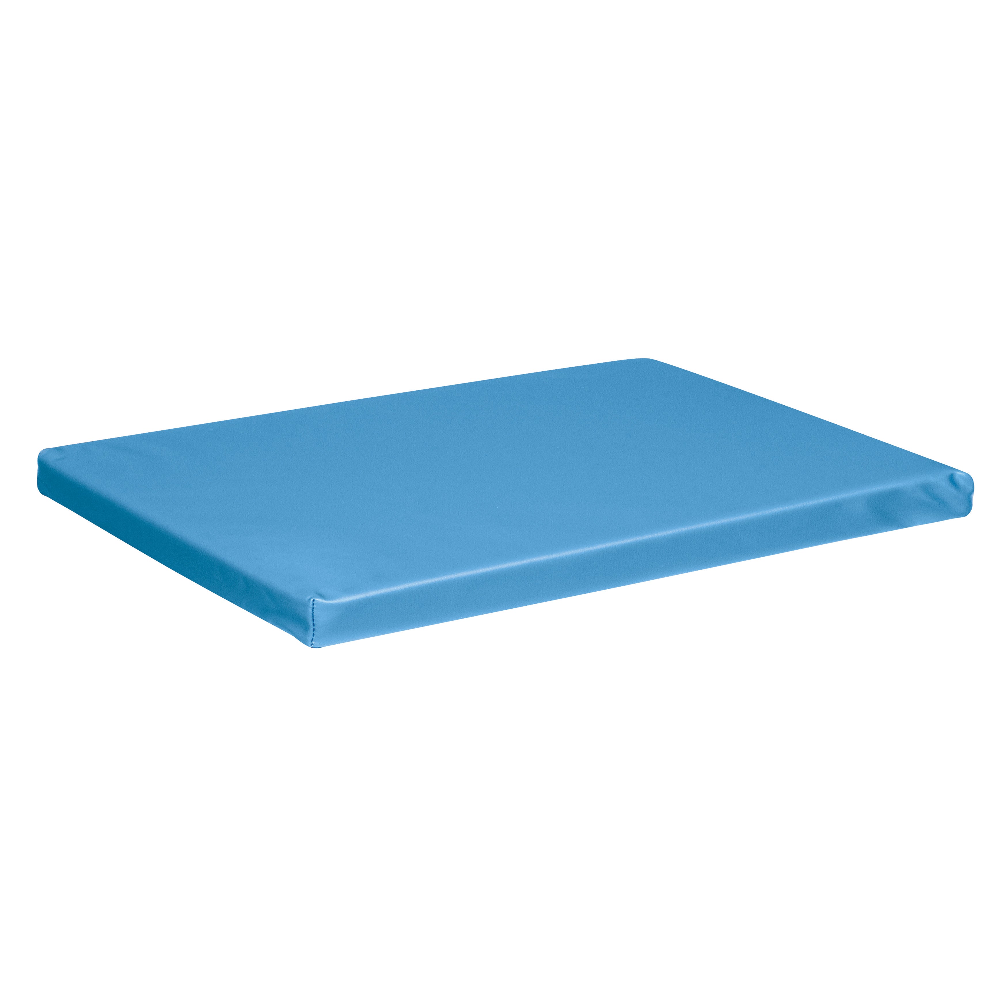 The AliMed Vinyl-Covered Large Rectangle Positioner is a flat, rectangular cushion with a blue vinyl cover, used for medical positioning.