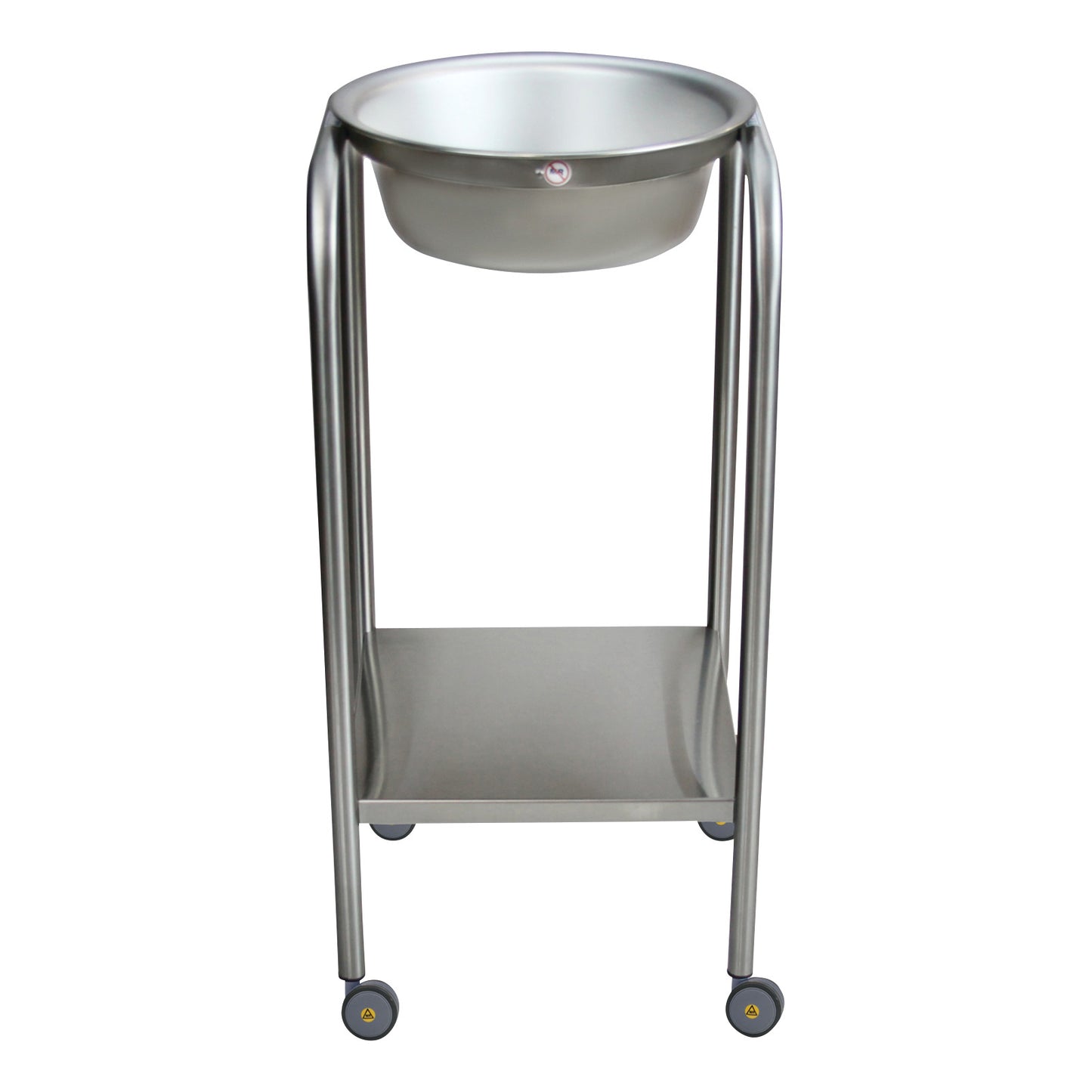 The image displays a Blickman MR-Conditional Single Basin Solution Stand with a stainless steel bowl, lower shelf, and four wheels.