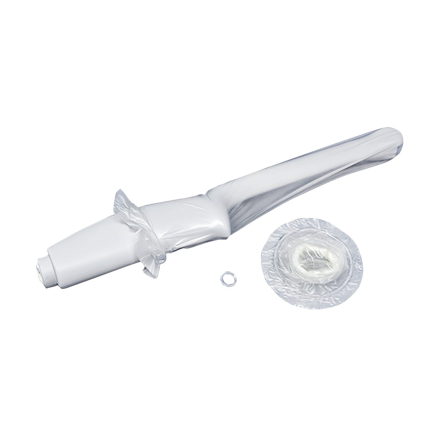 Sheathes Bidirectional Probe Cover with a probe wrapped in plastic, accompanied by a ring and a circular rolled cover.