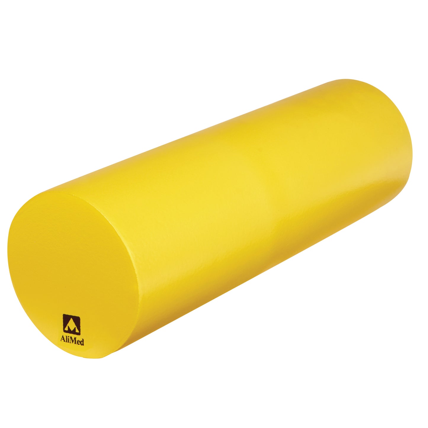 A yellow AliMed Protecta-Coat Roll Positioner, cylindrical in shape, lying at an angle with a small logo on one end.