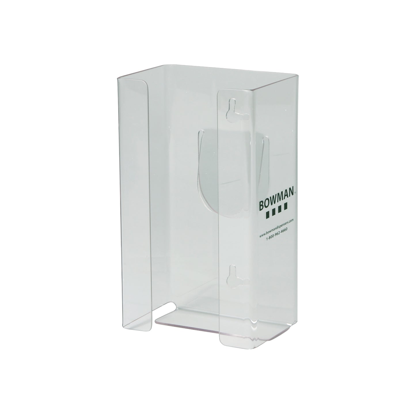 Clear PETG Single Glove Box Dispenser with Spring by Bowman, designed to hold and dispense gloves efficiently.