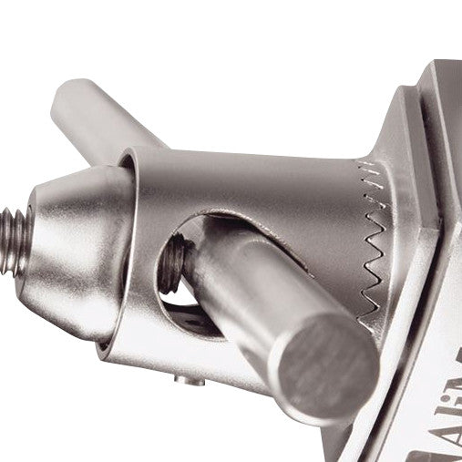 Close-up of an AliMed Original Clark Socket, showing its metallic finish and adjustable mechanism with a gear-like edge.