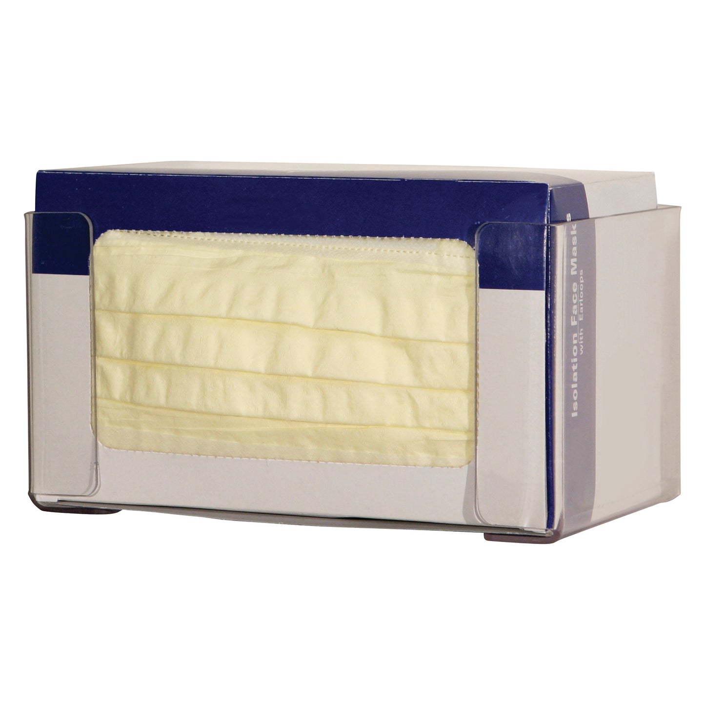 Bowman Universal Face Mask Dispenser holding pale yellow face masks, featuring a transparent front for easy access.